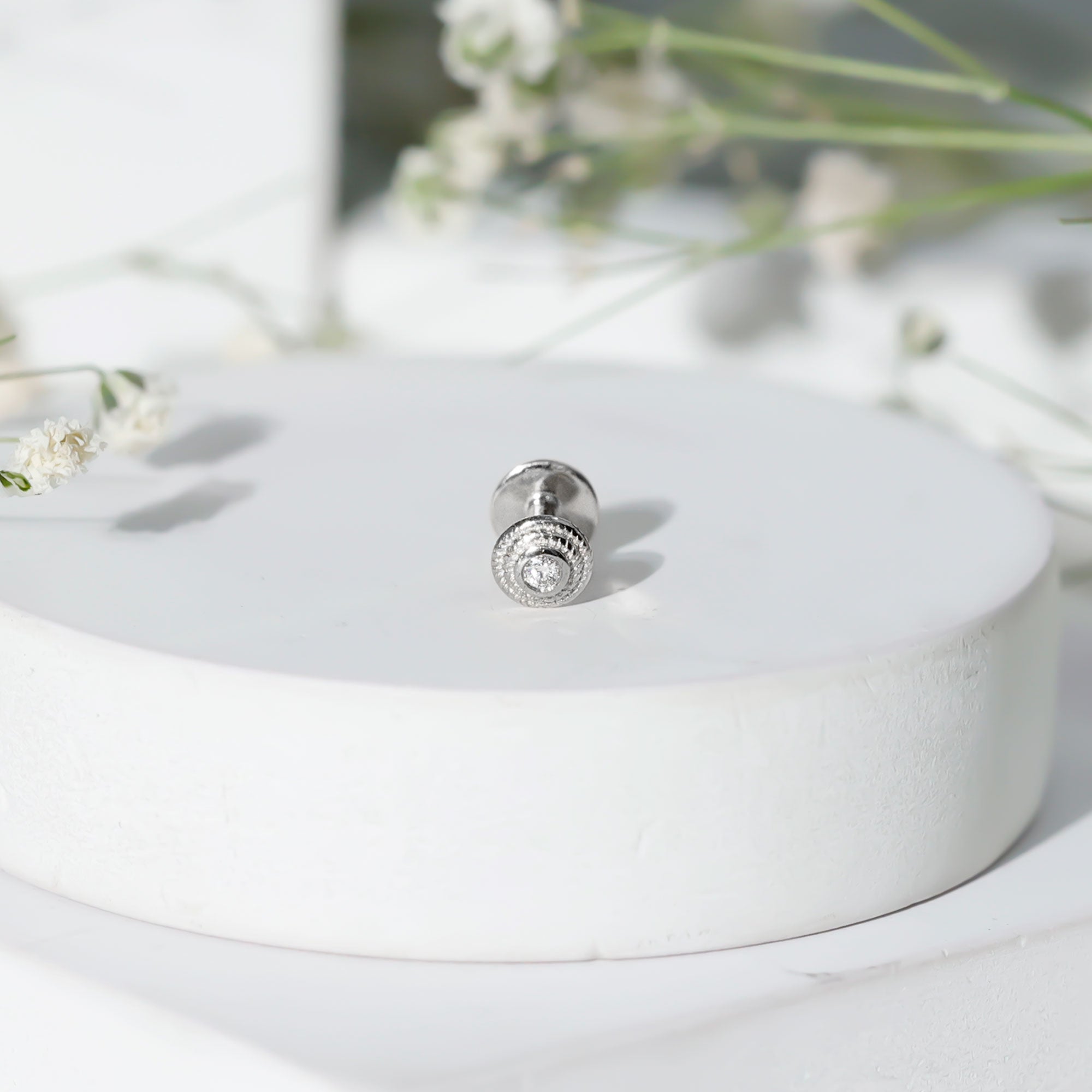 Minimal Diamond Conch Earring in Bezel Setting Natural - ( HI-SI ) - Rosec Jewels