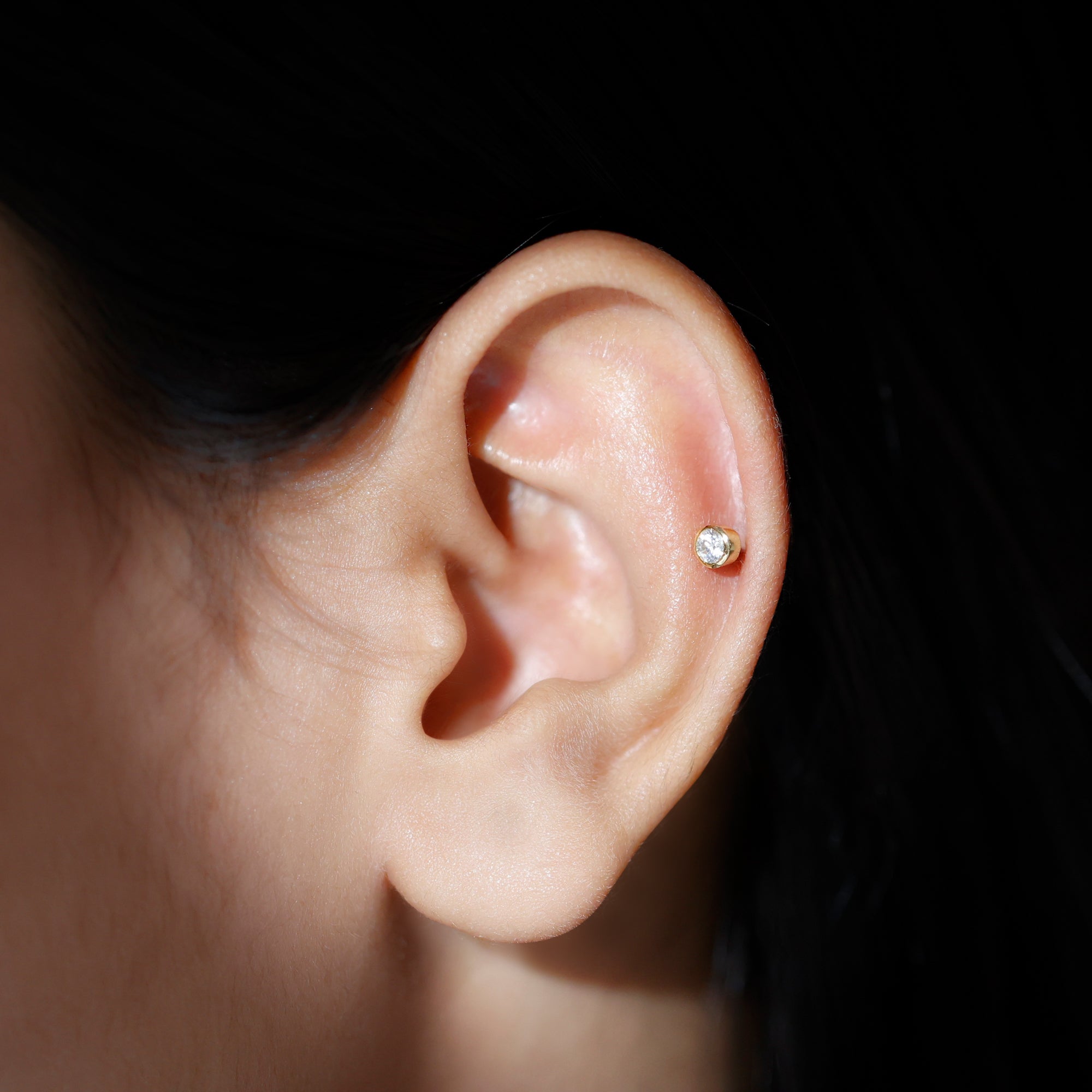 Bezel Set Diamond Cartilage Earring with Flat Back Natural - ( HI-SI ) - Rosec Jewels