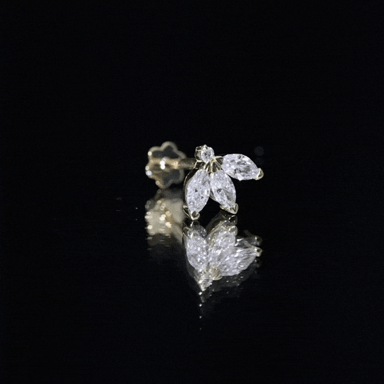 Marquise Moissanite Lotus Flower Helix Earring D-VS1 - Rosec Jewels