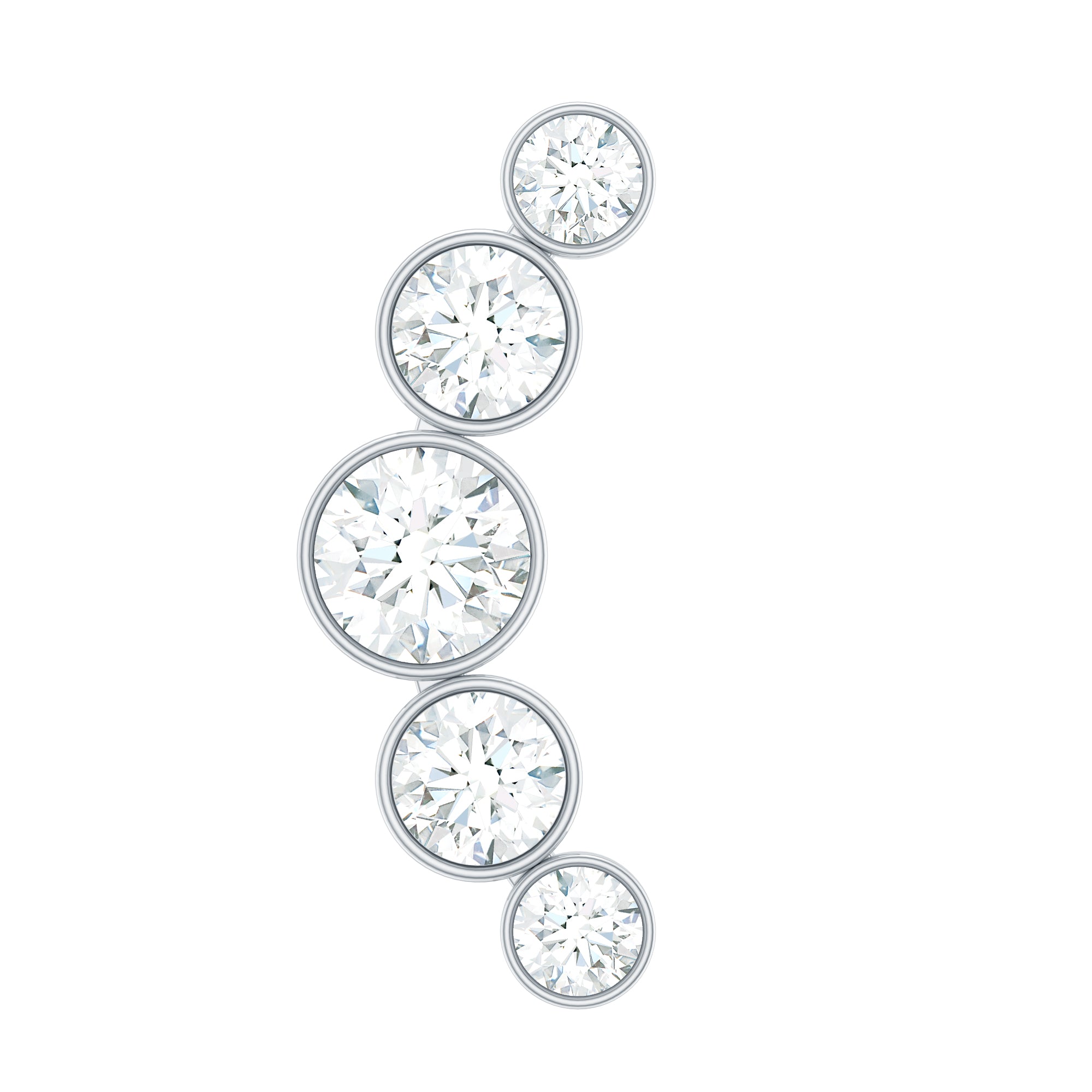 Bezel Set Moissanite Curved Helix Earring in Graduated Style D-VS1 - Rosec Jewels