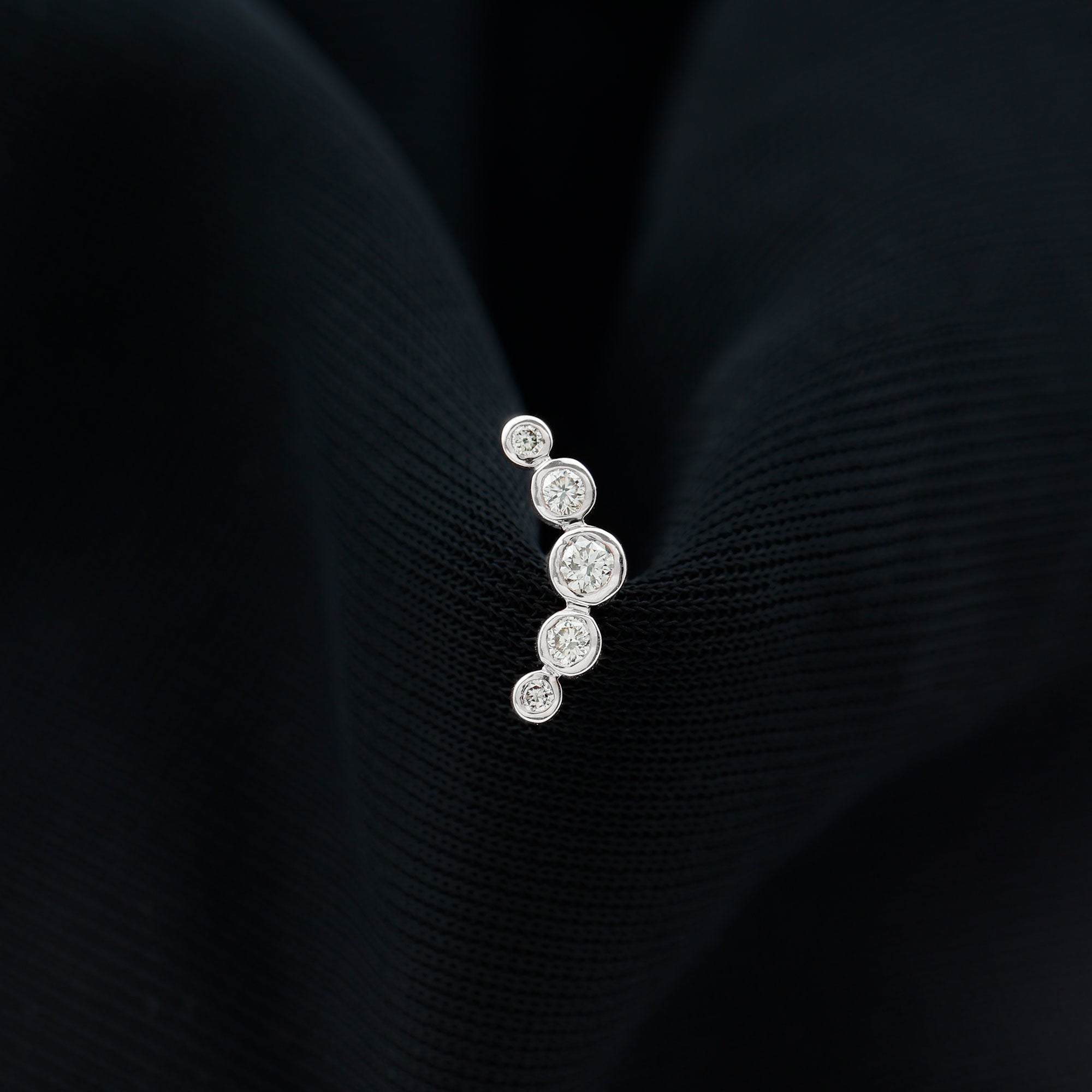 Bezel Set Moissanite Curved Helix Earring in Graduated Style D-VS1 - Rosec Jewels