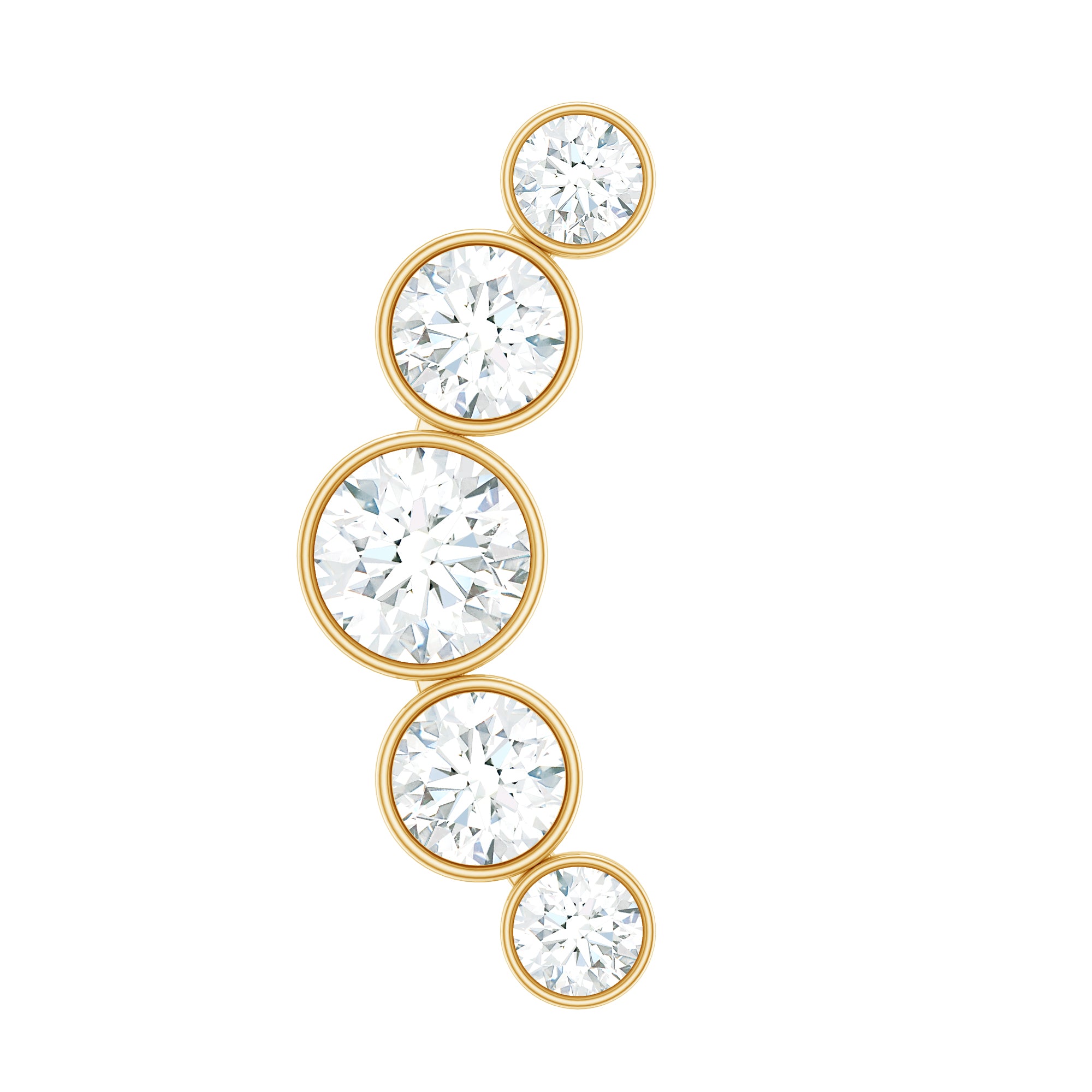 Bezel Set Moissanite Curved Helix Earring in Graduated Style D-VS1 - Rosec Jewels