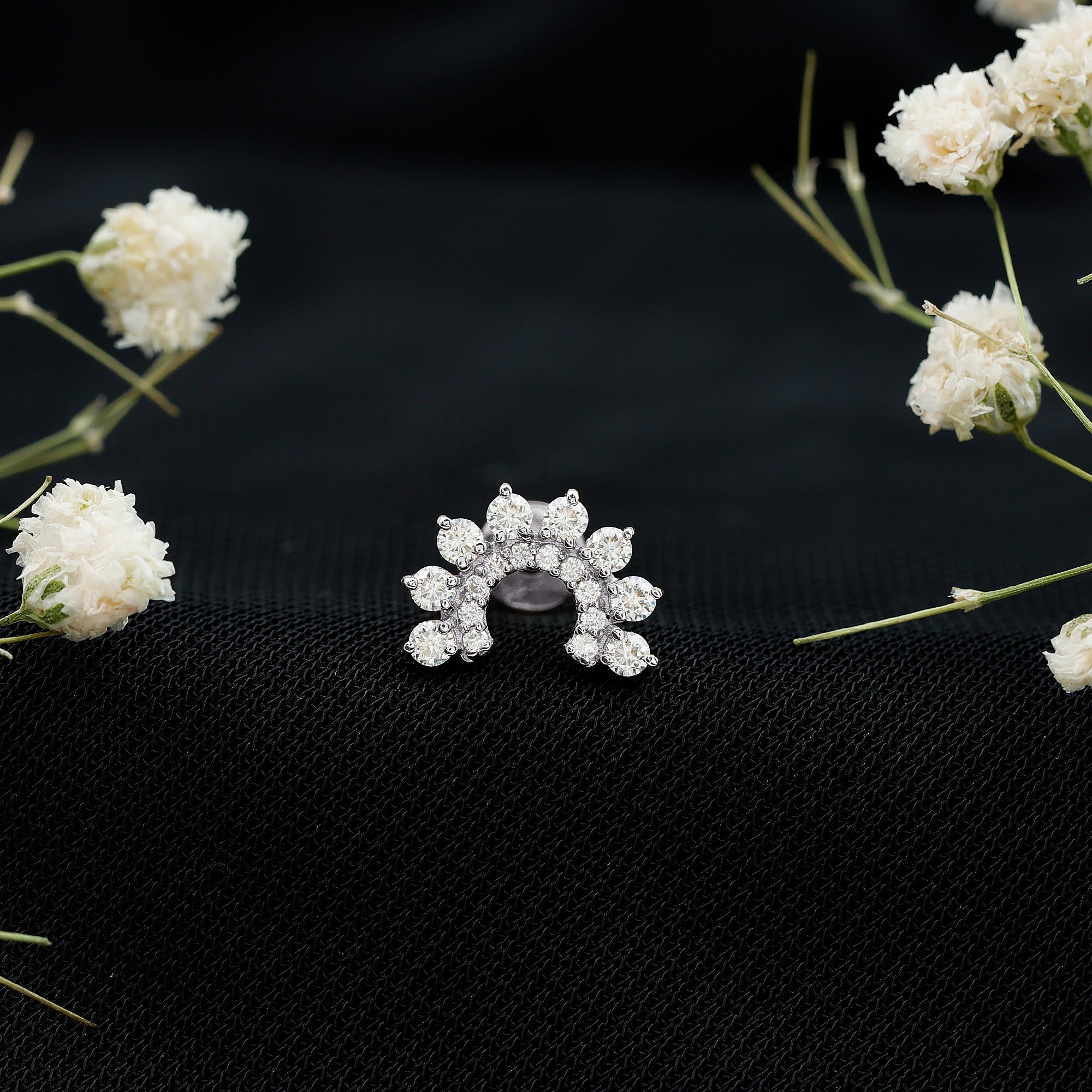 Certified Moissanite Cluster Curved Conch Earring D-VS1 - Rosec Jewels
