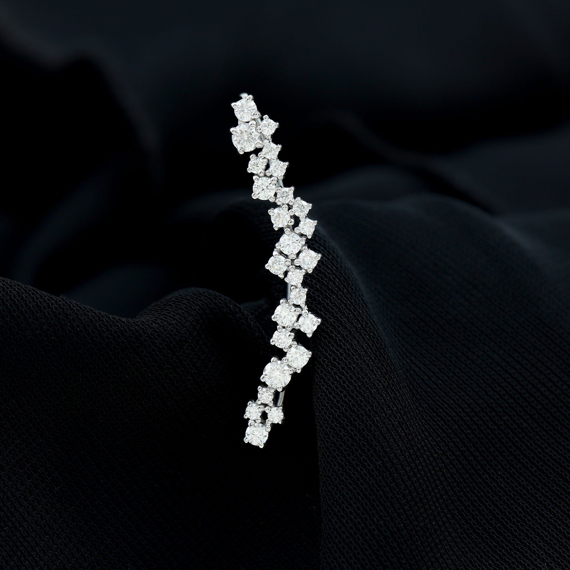 Certified Round Moissanite Cluster Climber Earring D-VS1 - Rosec Jewels