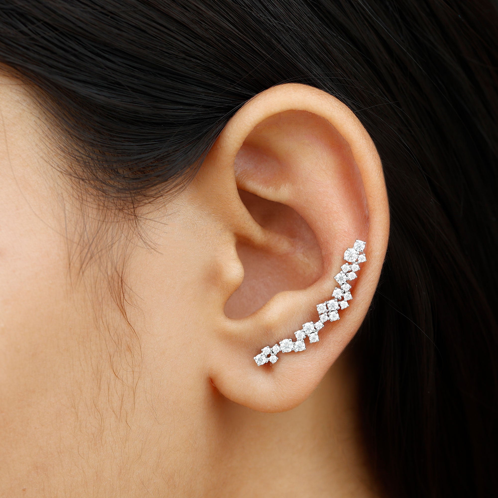 Certified Round Moissanite Cluster Climber Earring D-VS1 - Rosec Jewels