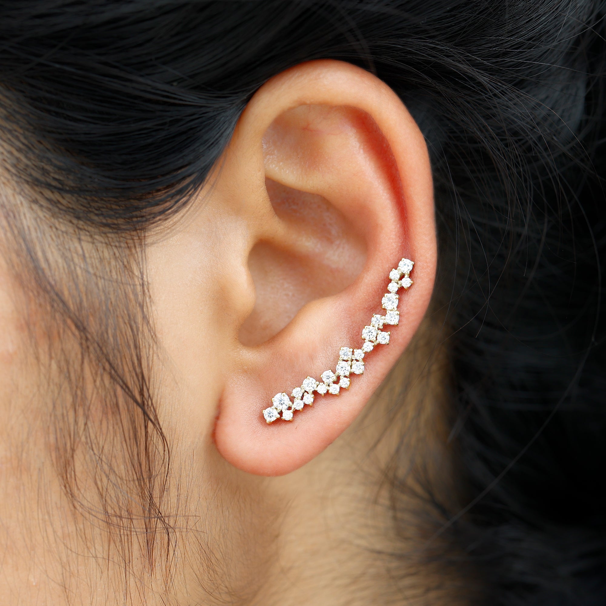 Certified Round Moissanite Cluster Climber Earring D-VS1 - Rosec Jewels