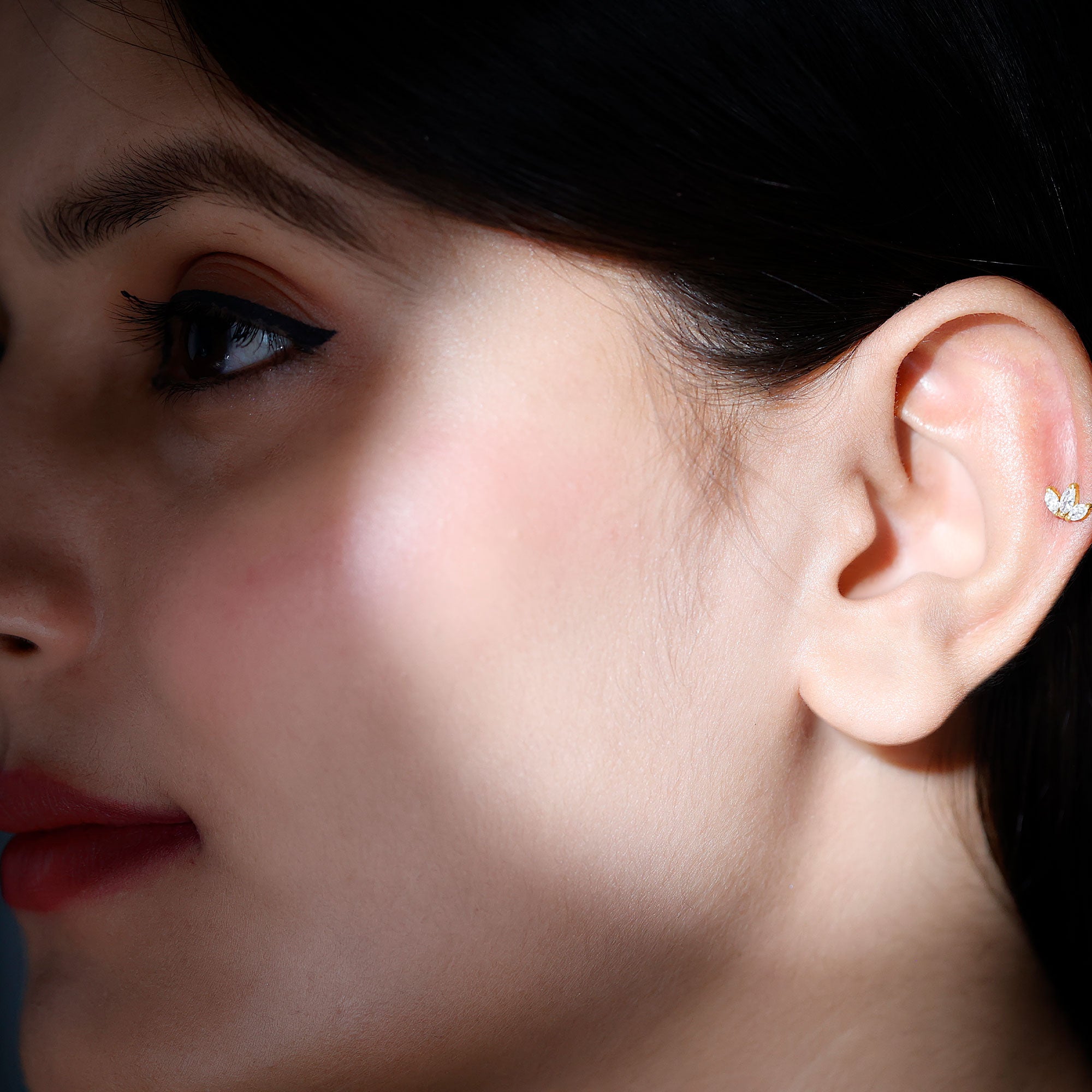 Marquise Cut Diamond Lotus Flower Earring for Helix Piercing Natural - ( HI-SI ) - Rosec Jewels