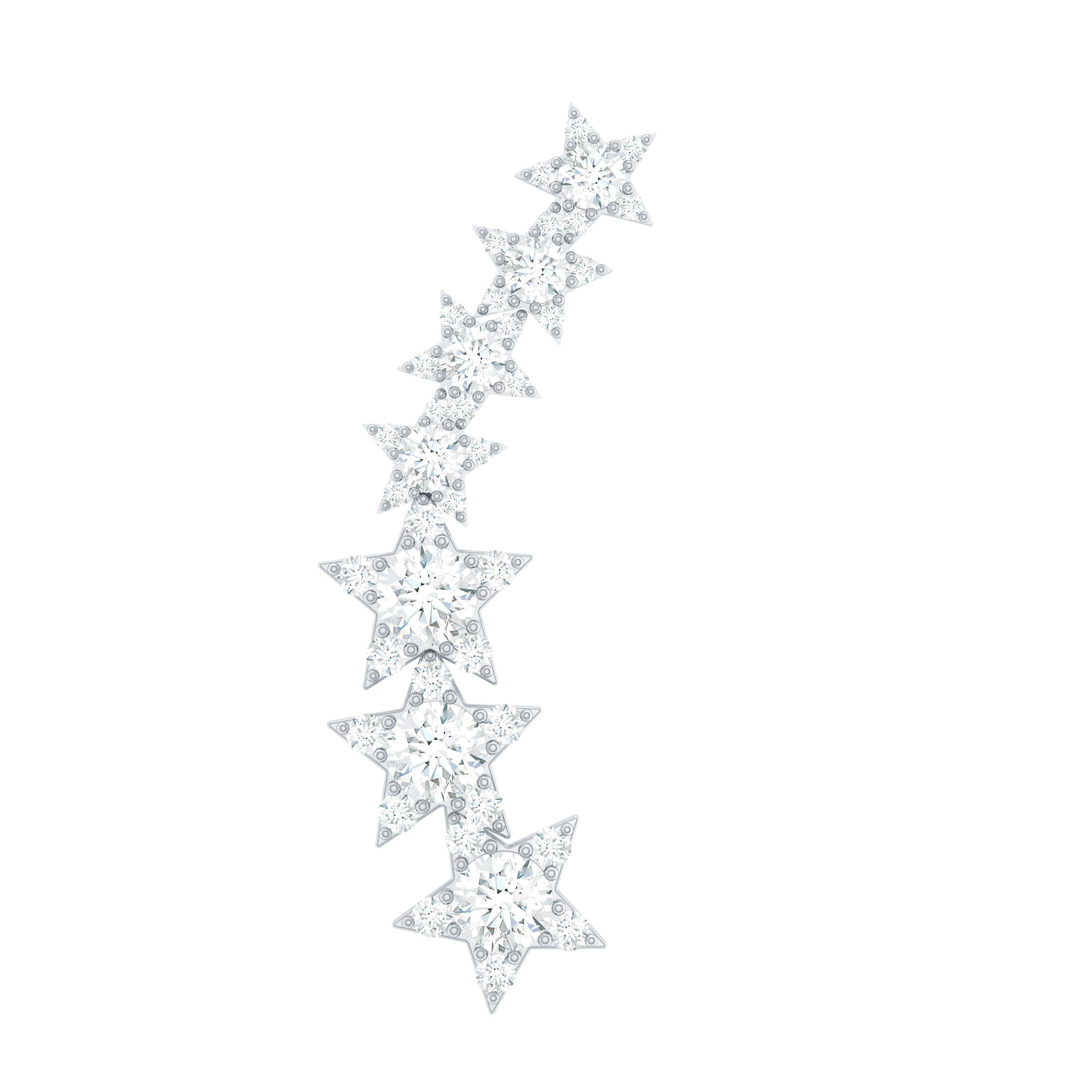 Graduated Diamond Star Crawler Earring for Helix Piercing Natural - ( HI-SI ) - Rosec Jewels