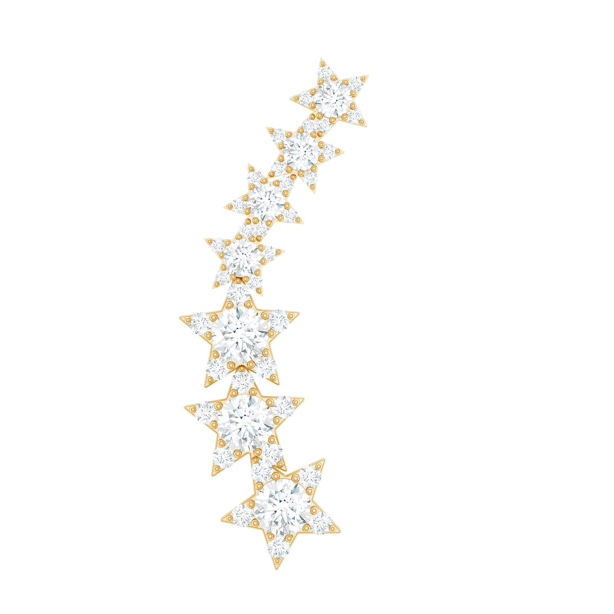 Graduated Diamond Star Crawler Earring for Helix Piercing Natural - ( HI-SI ) - Rosec Jewels