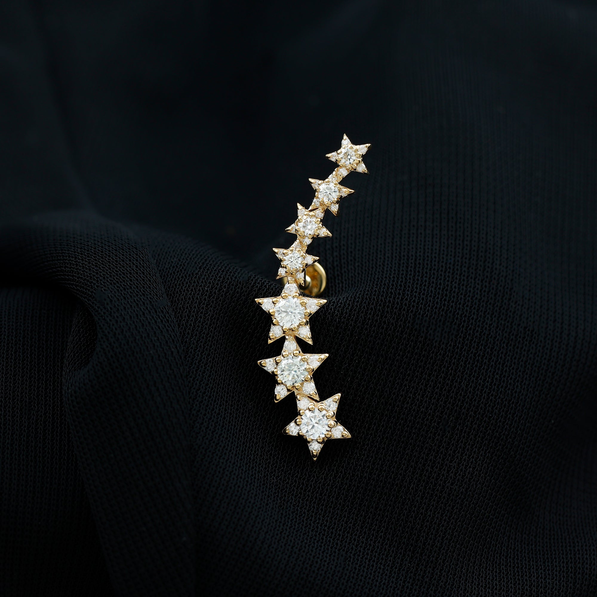 Graduated Diamond Star Crawler Earring for Helix Piercing Natural - ( HI-SI ) - Rosec Jewels
