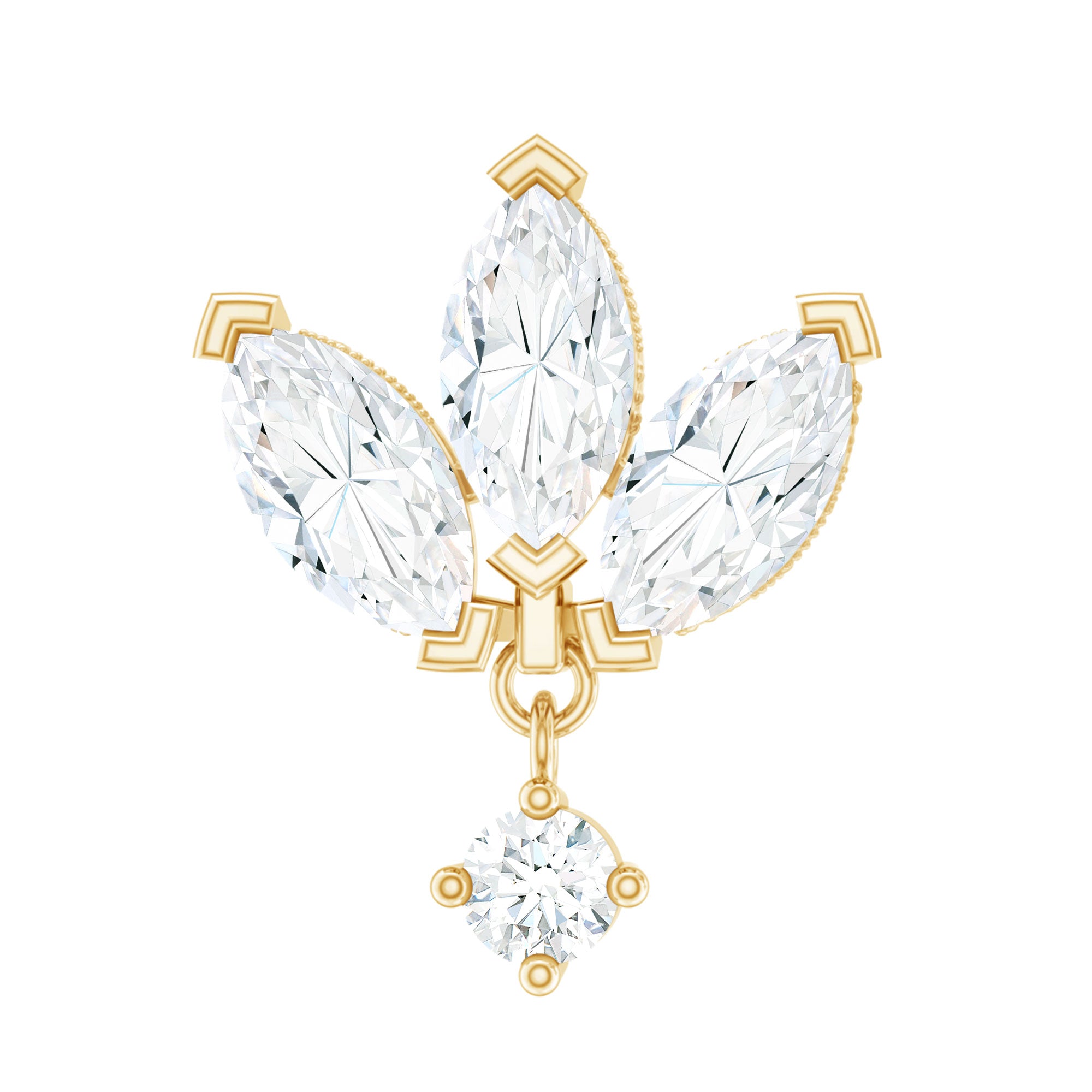 Real Diamond Lotus Flower Drop Earring for Cartilage Piercing Natural - ( HI-SI ) - Rosec Jewels