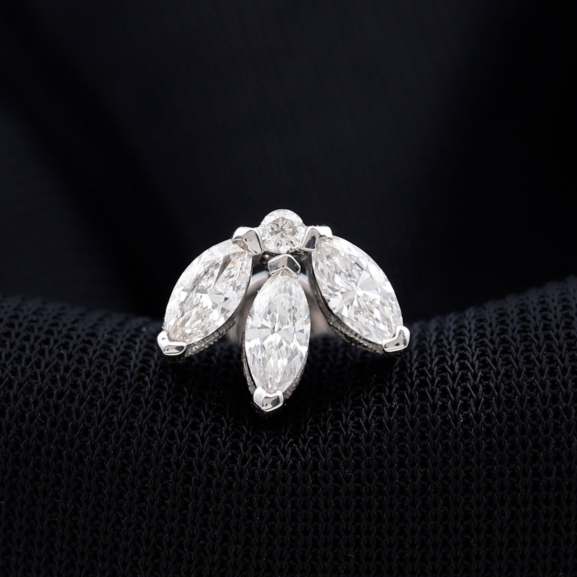 Certified Marquise Moissanite Lotus Flower Earring for Helix Piercing D-VS1 - Rosec Jewels