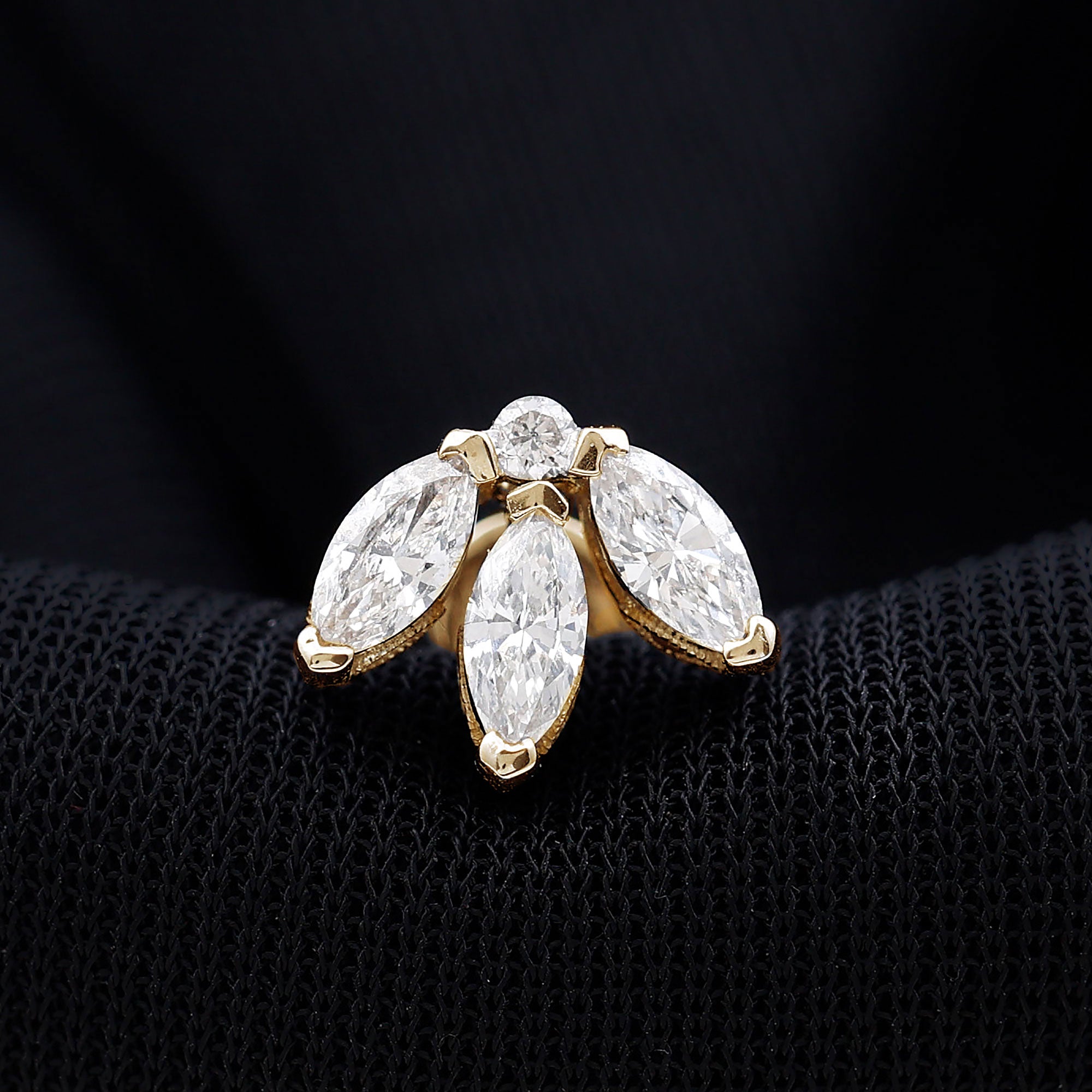 Certified Marquise Moissanite Lotus Flower Earring for Helix Piercing D-VS1 - Rosec Jewels
