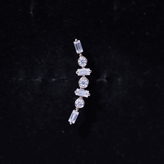 Baguette Moissanite Art Deco Climber Earring for Helix Piercing D-VS1 - Rosec Jewels