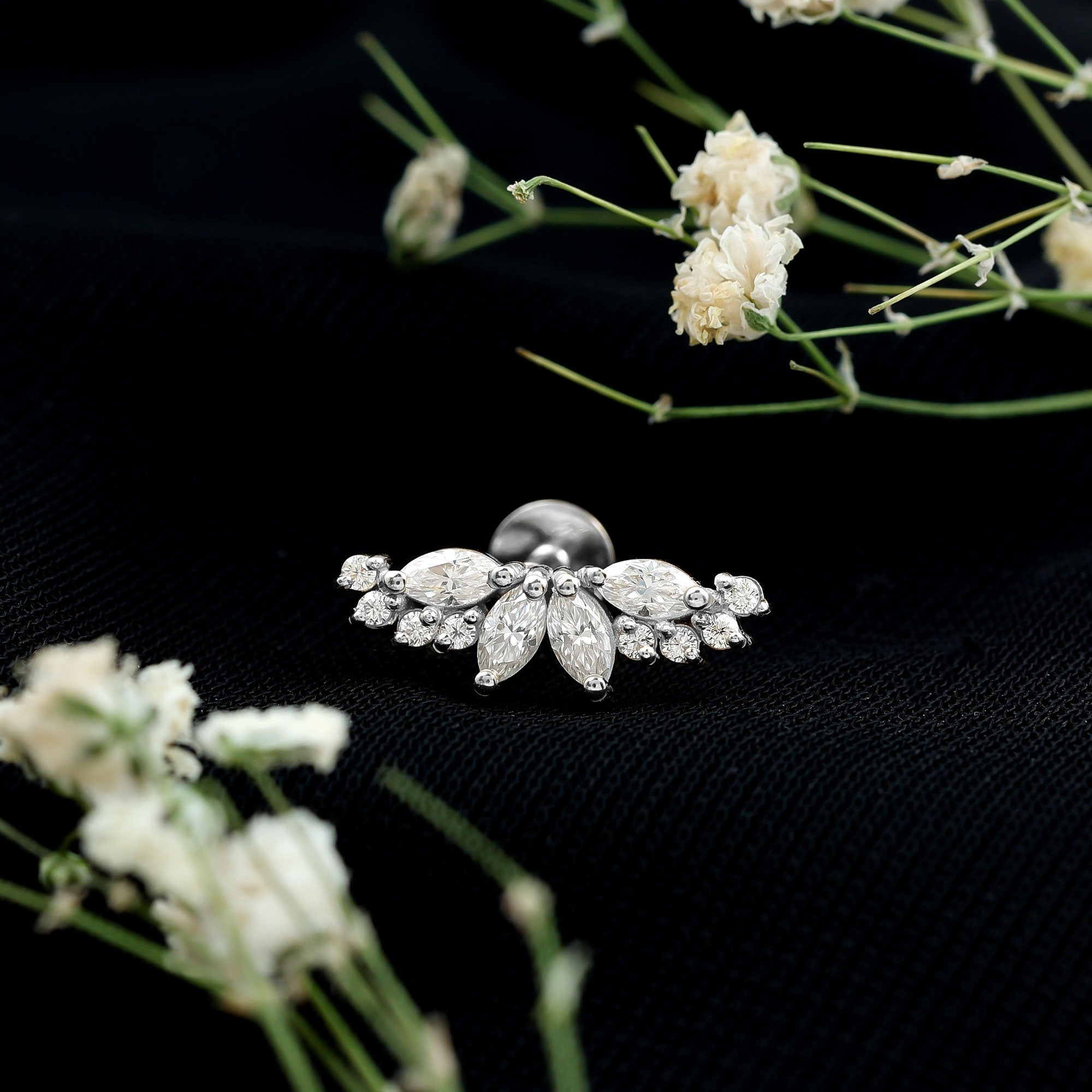 Certified Moissanite Cluster Crawler Earring for Helix Piercing D-VS1 - Rosec Jewels