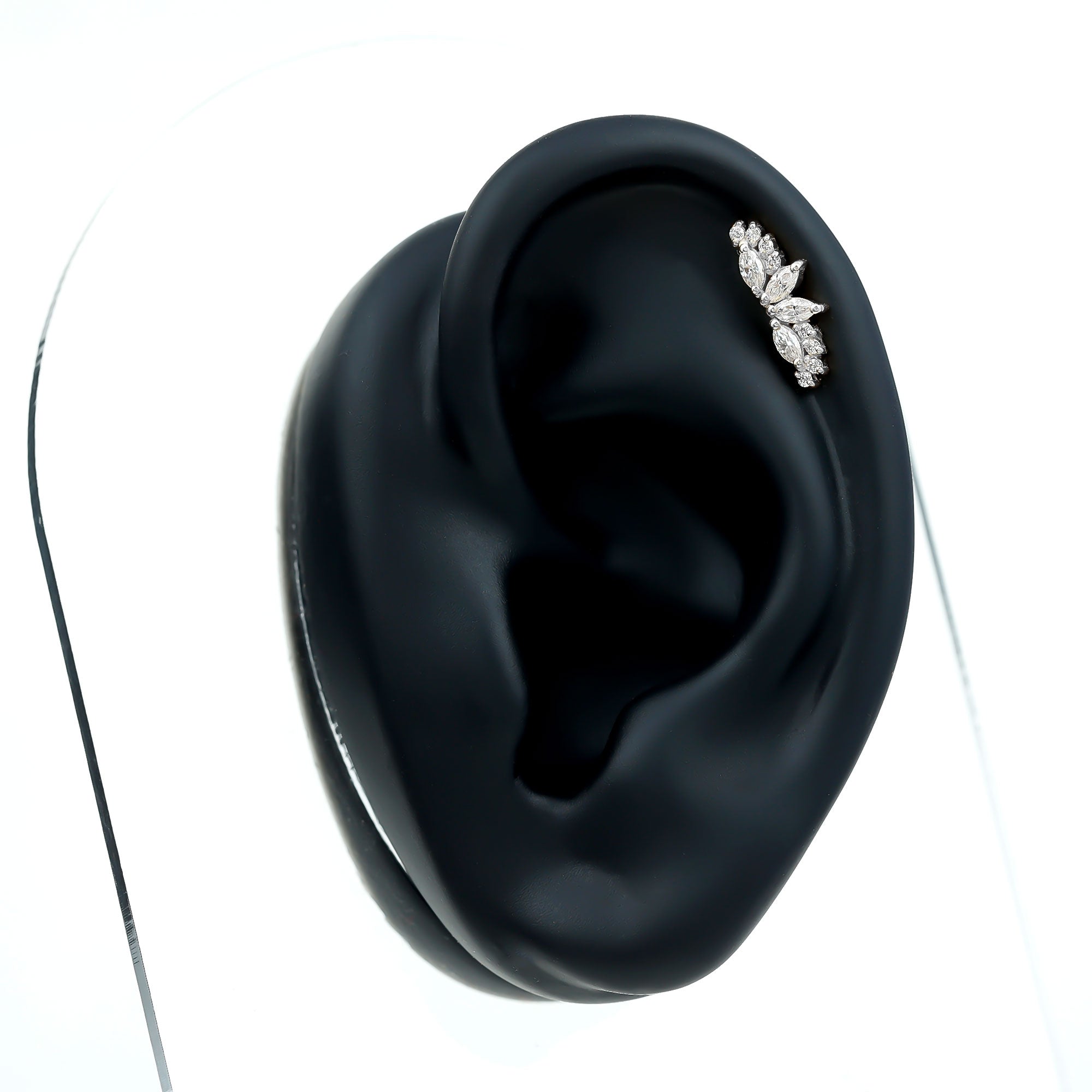 Certified Moissanite Cluster Crawler Earring for Helix Piercing D-VS1 - Rosec Jewels