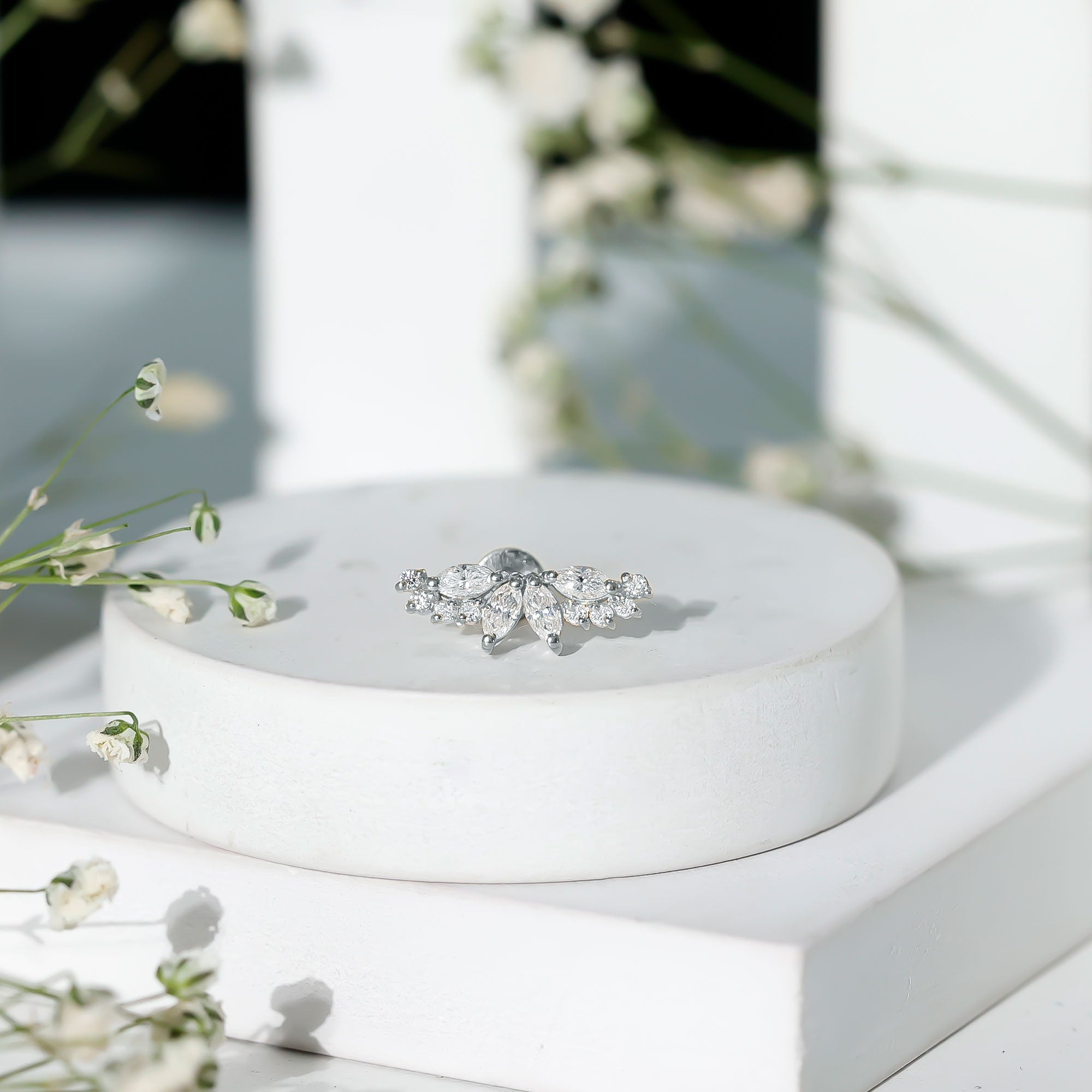 Certified Moissanite Cluster Crawler Earring for Helix Piercing D-VS1 - Rosec Jewels