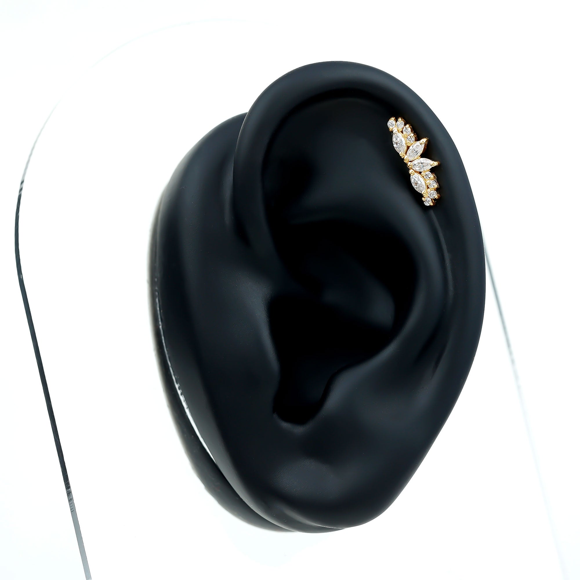 Certified Moissanite Cluster Crawler Earring for Helix Piercing D-VS1 - Rosec Jewels