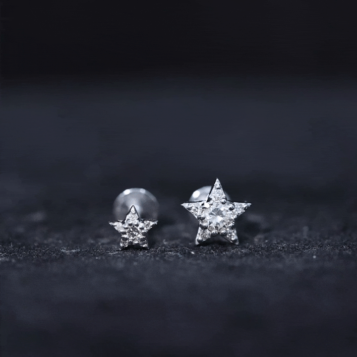 Minimalist Diamond Star Earring for Tragus Piercing Natural - ( HI-SI ) - Rosec Jewels