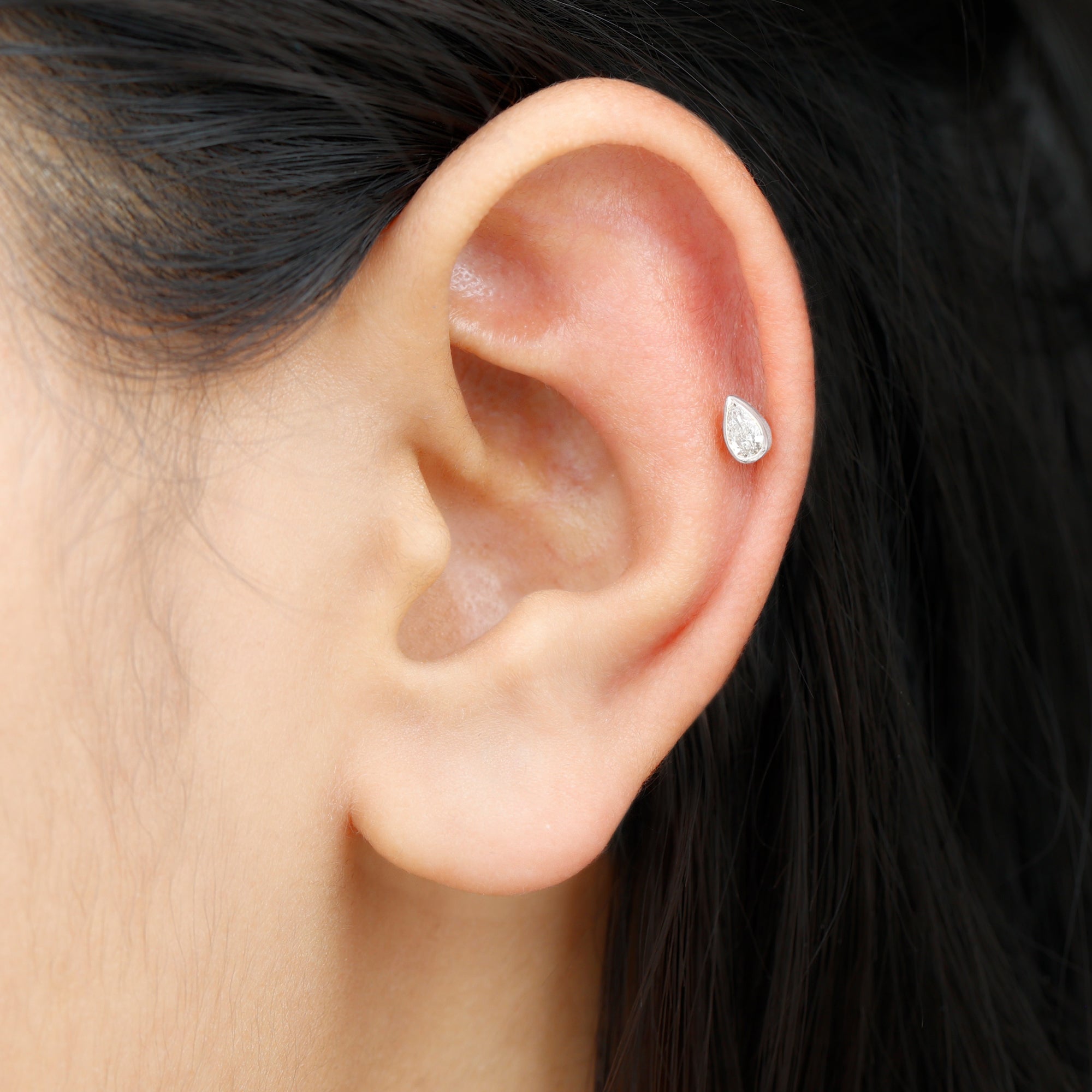 Bezel Set Moissanite Teardrop Stud Earring for Cartilage Piercing D-VS1 - Rosec Jewels