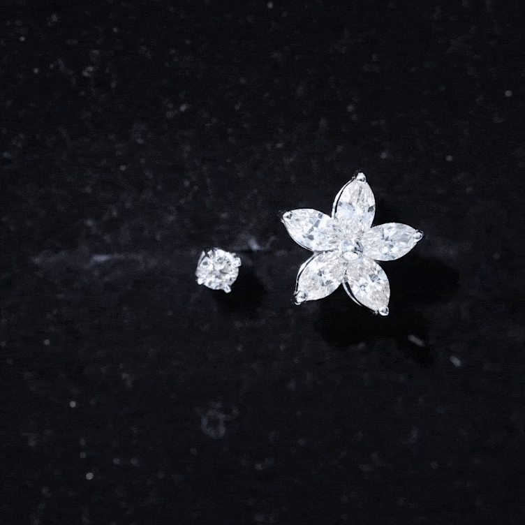 Marquise Moissanite Flower Cartilage Earring Set D-VS1 - Rosec Jewels