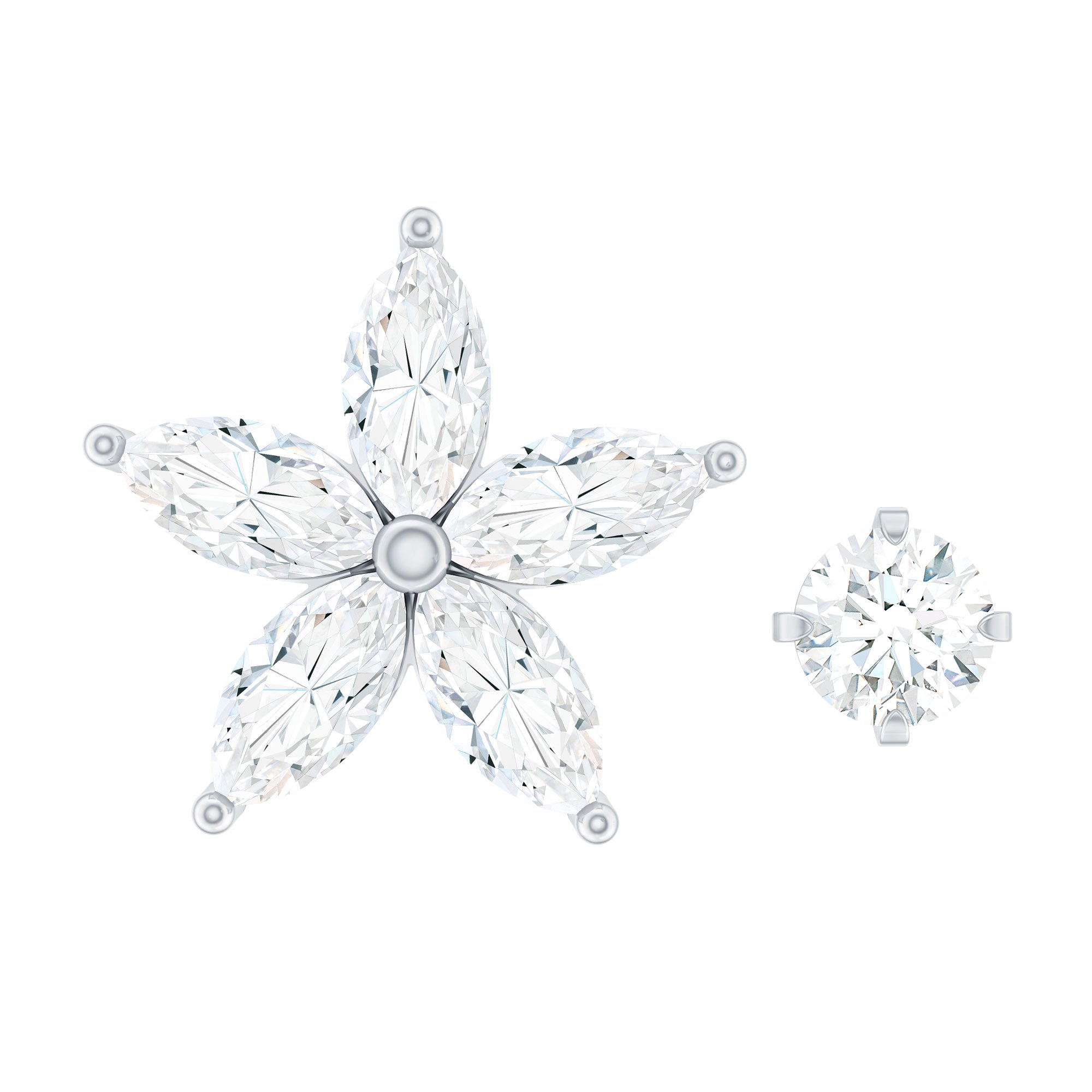 Marquise Moissanite Flower Cartilage Earring Set D-VS1 - Rosec Jewels