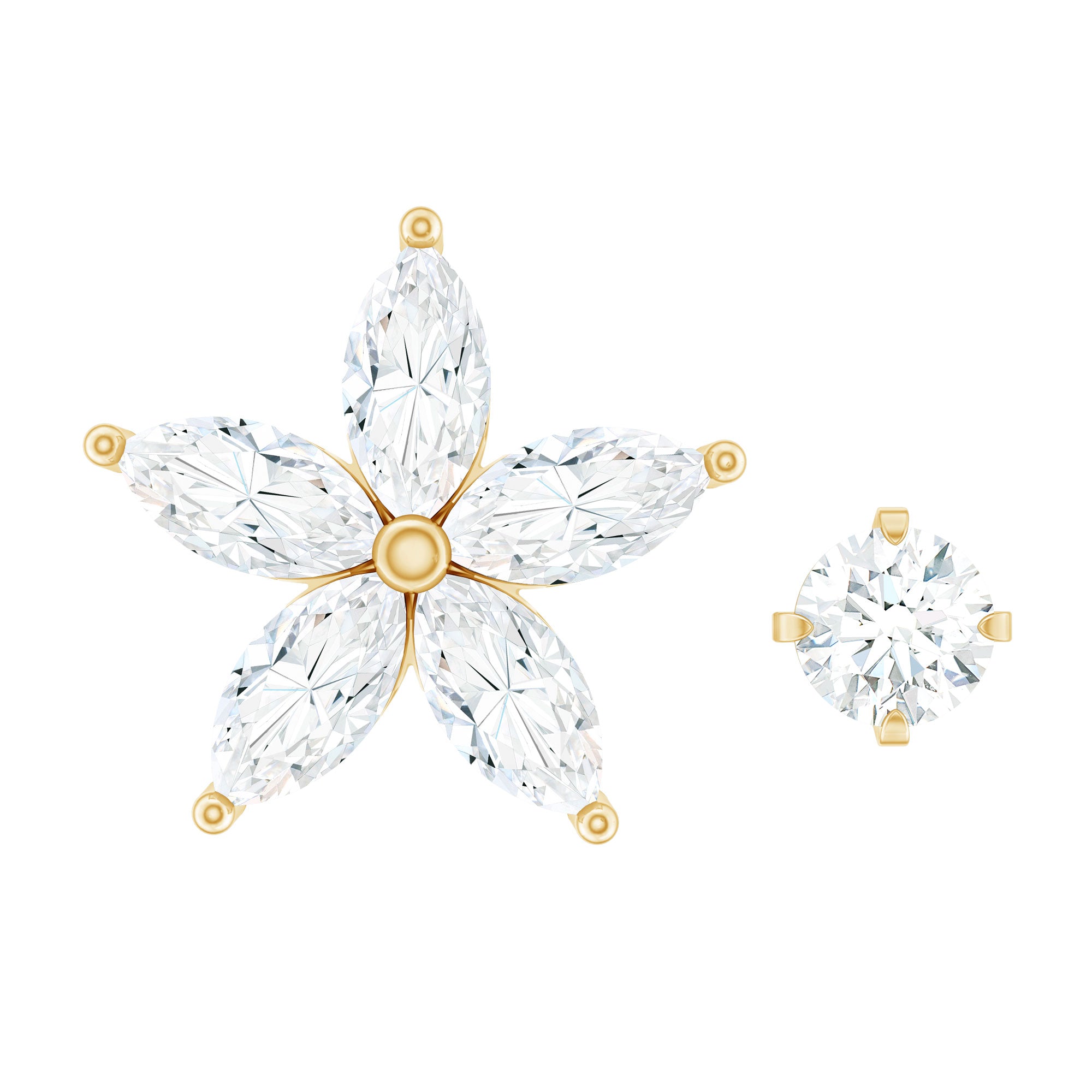 Marquise Moissanite Flower Cartilage Earring Set D-VS1 - Rosec Jewels