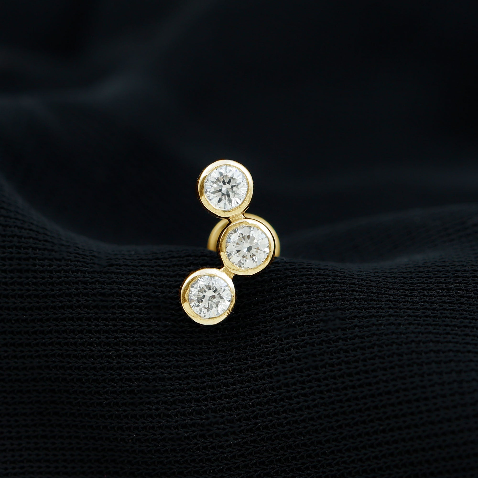 Bezel Set Moissanite Three Stone Crawler Earring D-VS1 - Rosec Jewels