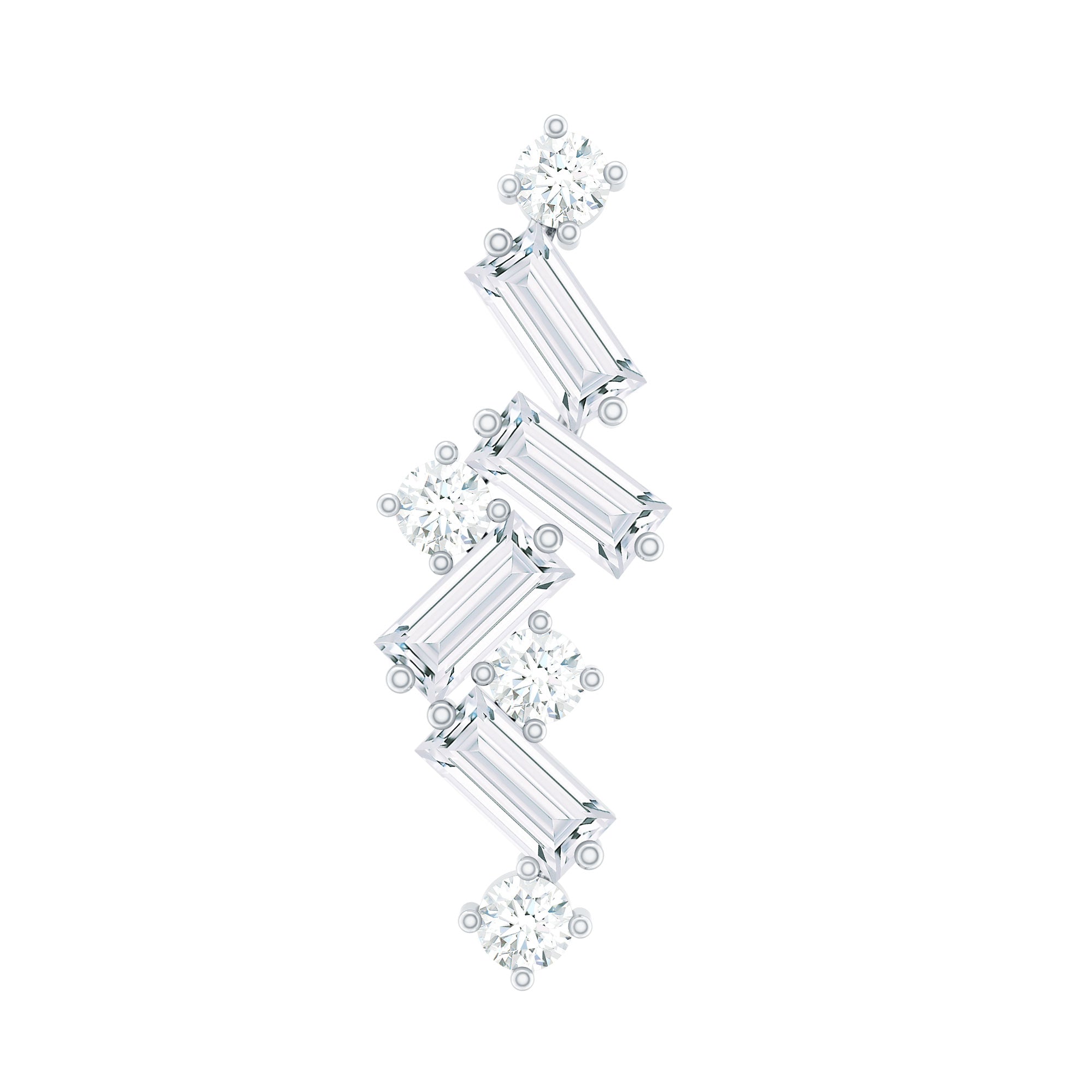 Baguette and Round Moissanite Cartilage Earring With Certificate D-VS1 - Rosec Jewels