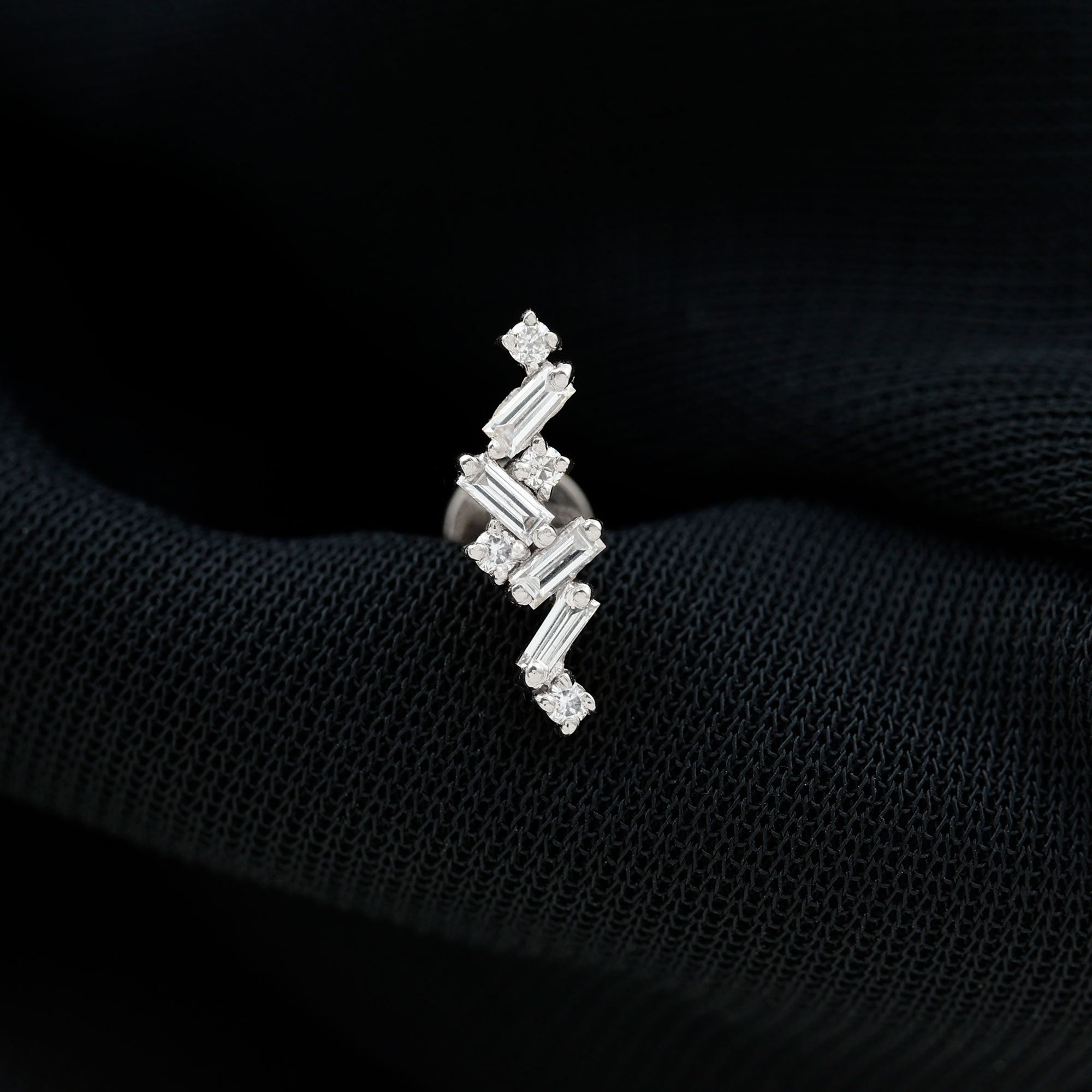 Baguette and Round Moissanite Cartilage Earring With Certificate D-VS1 - Rosec Jewels