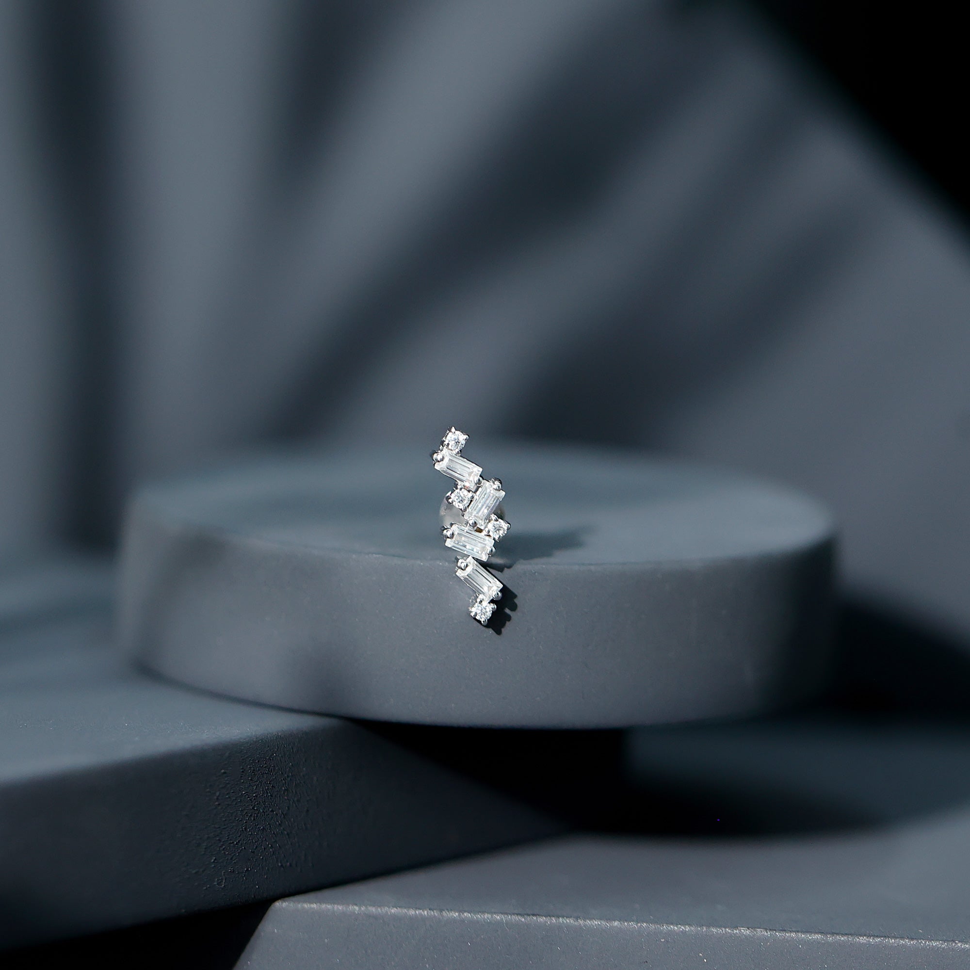 Baguette and Round Moissanite Cartilage Earring With Certificate D-VS1 - Rosec Jewels