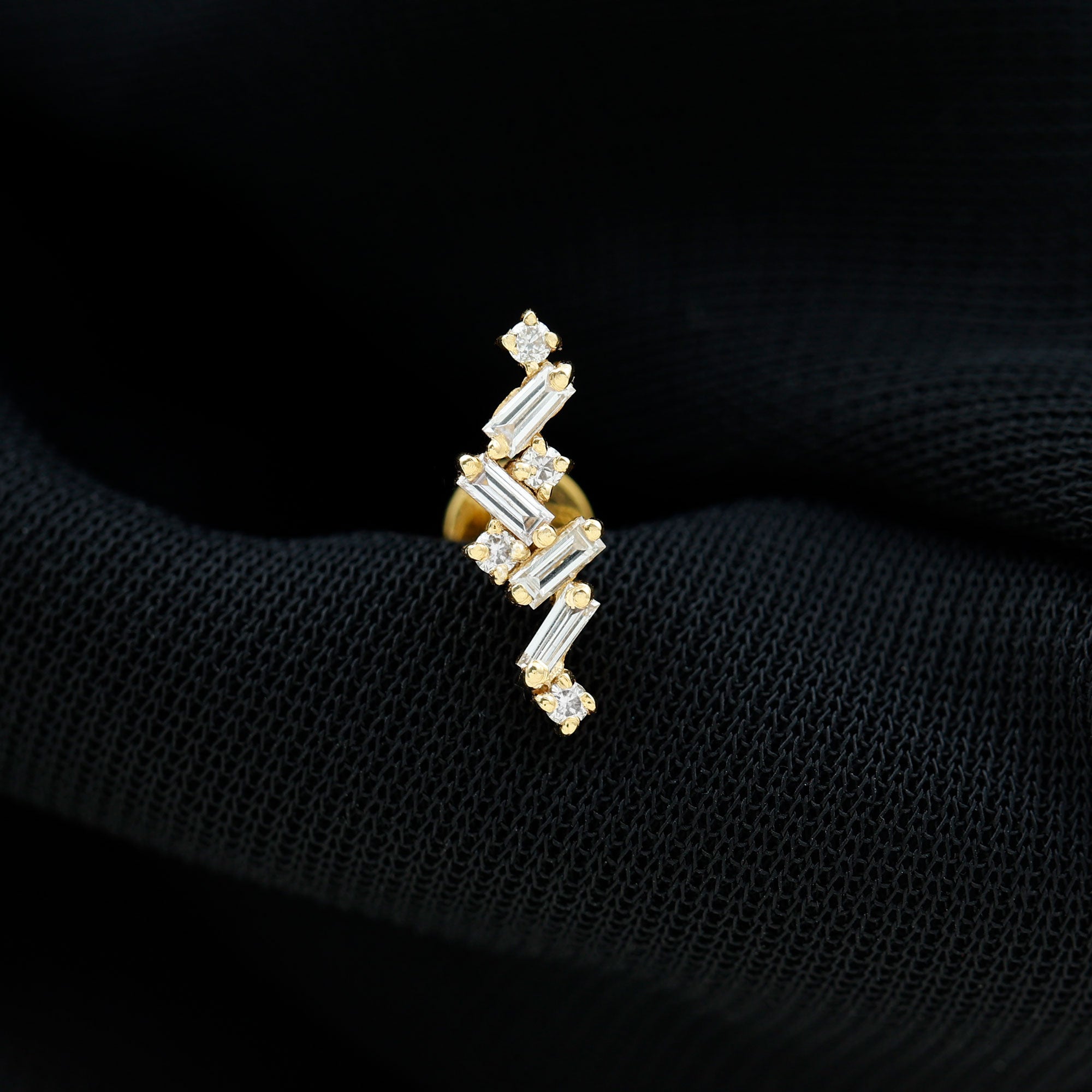 Baguette and Round Moissanite Cartilage Earring With Certificate D-VS1 - Rosec Jewels