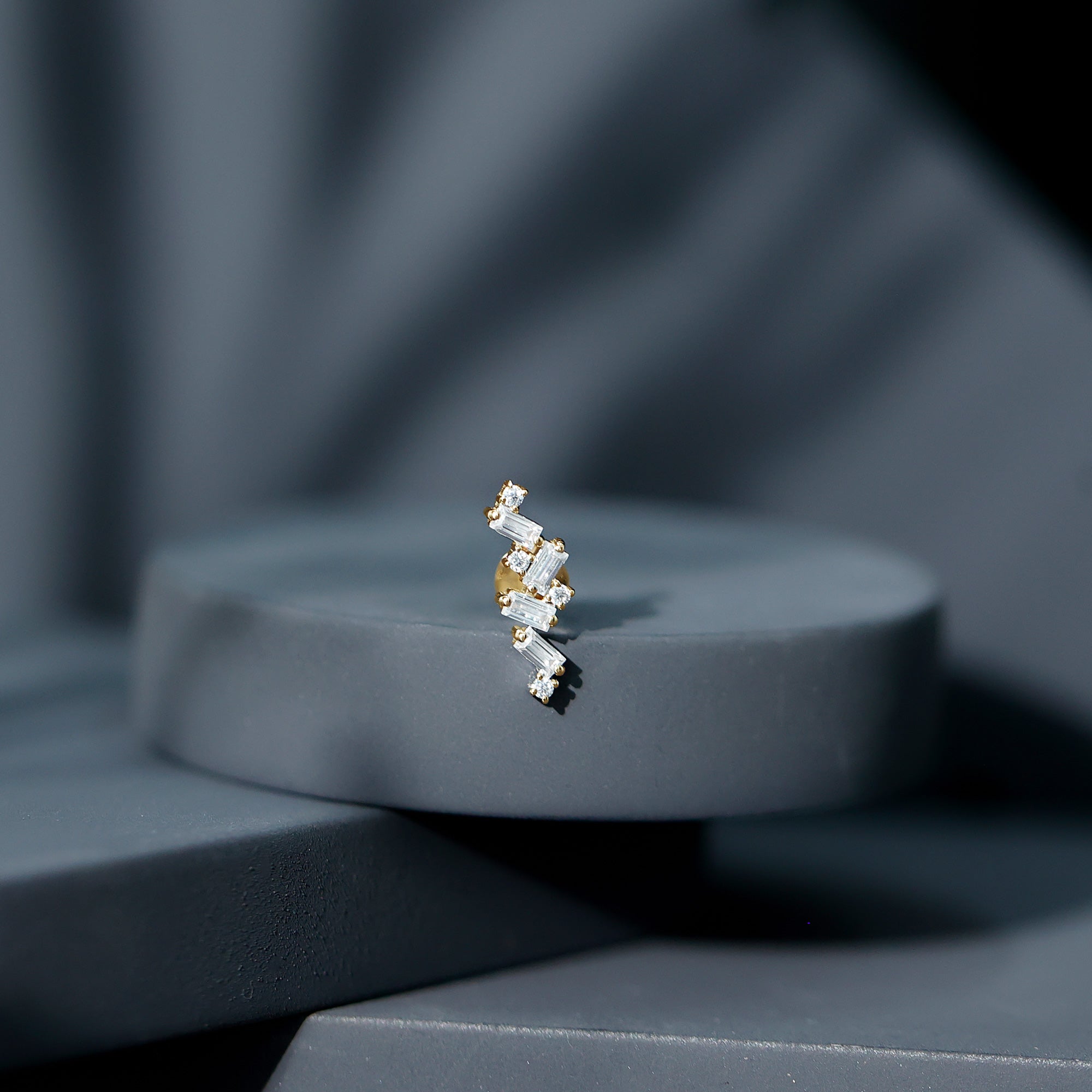 Baguette and Round Moissanite Cartilage Earring With Certificate D-VS1 - Rosec Jewels