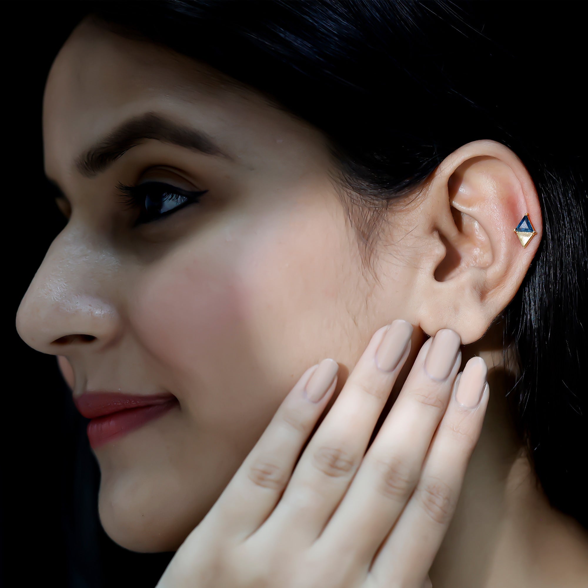 Triangle London Blue Topaz Geometric Earring AAA - Rosec Jewels