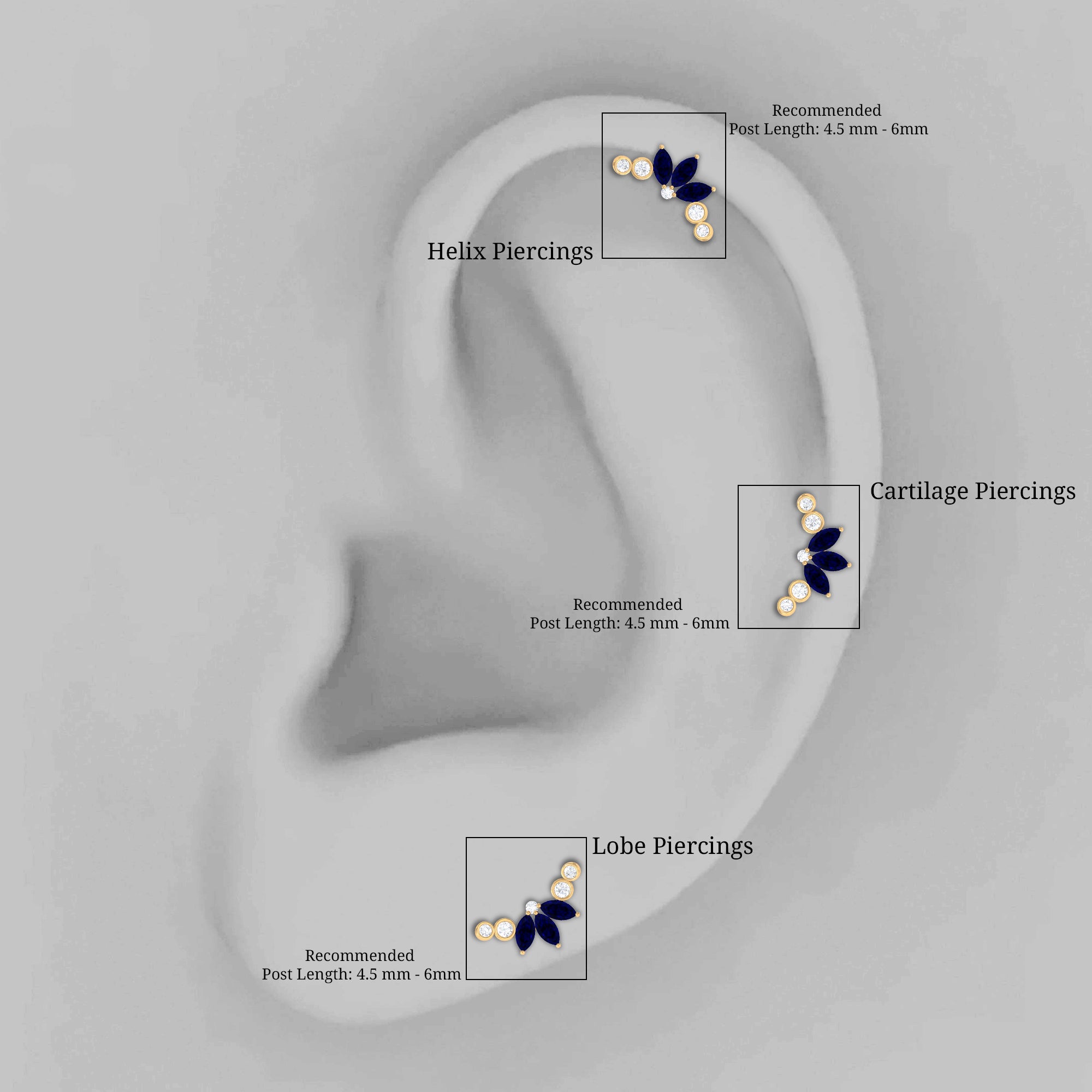 Natural Blue Sapphire Ear Crawler Earring AAA - Rosec Jewels