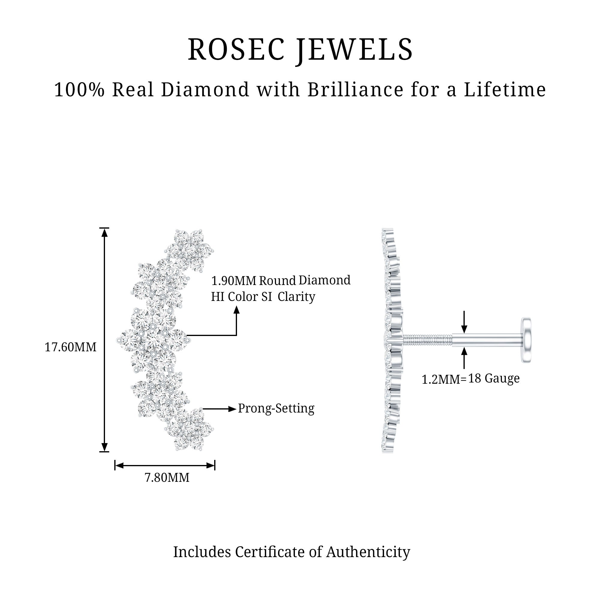Diamond Flower Ear Crawler Earring Natural - ( HI-SI ) - Rosec Jewels