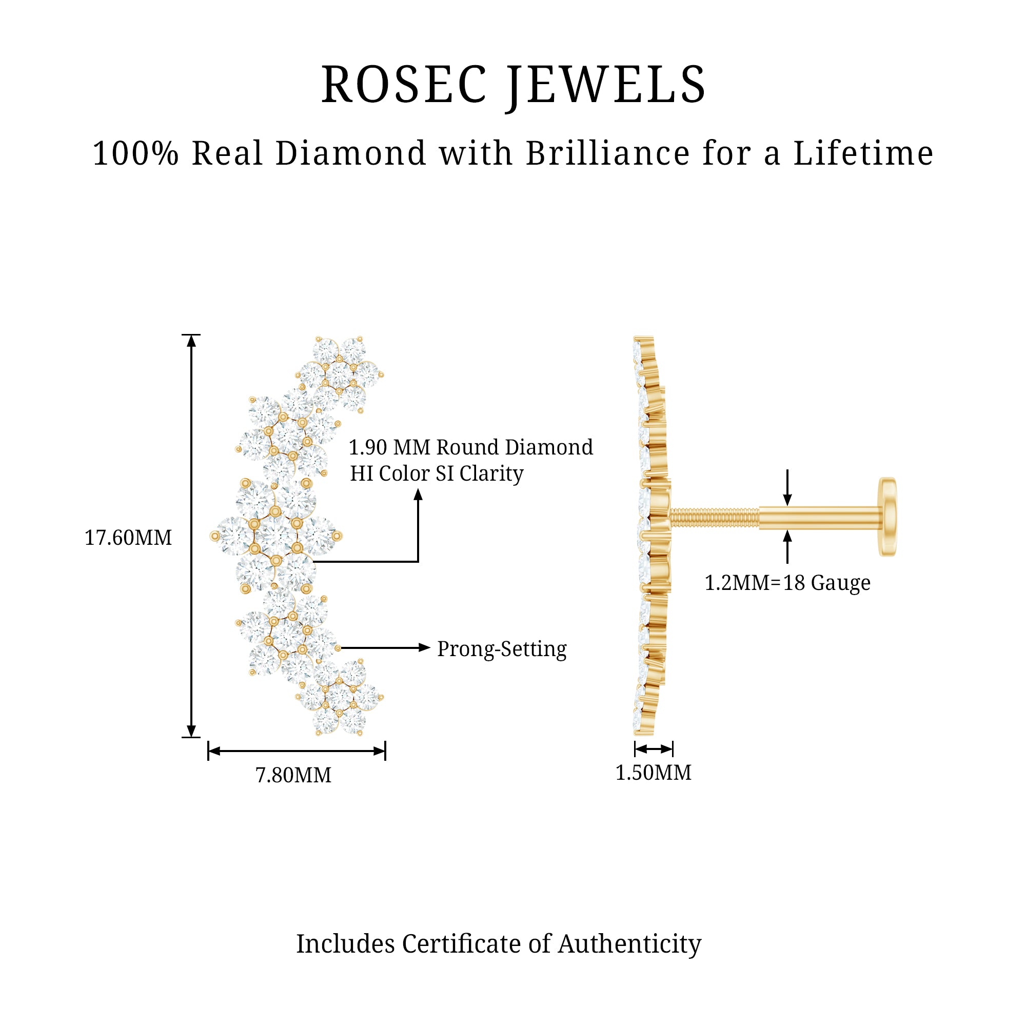 Diamond Flower Ear Crawler Earring Natural - ( HI-SI ) - Rosec Jewels