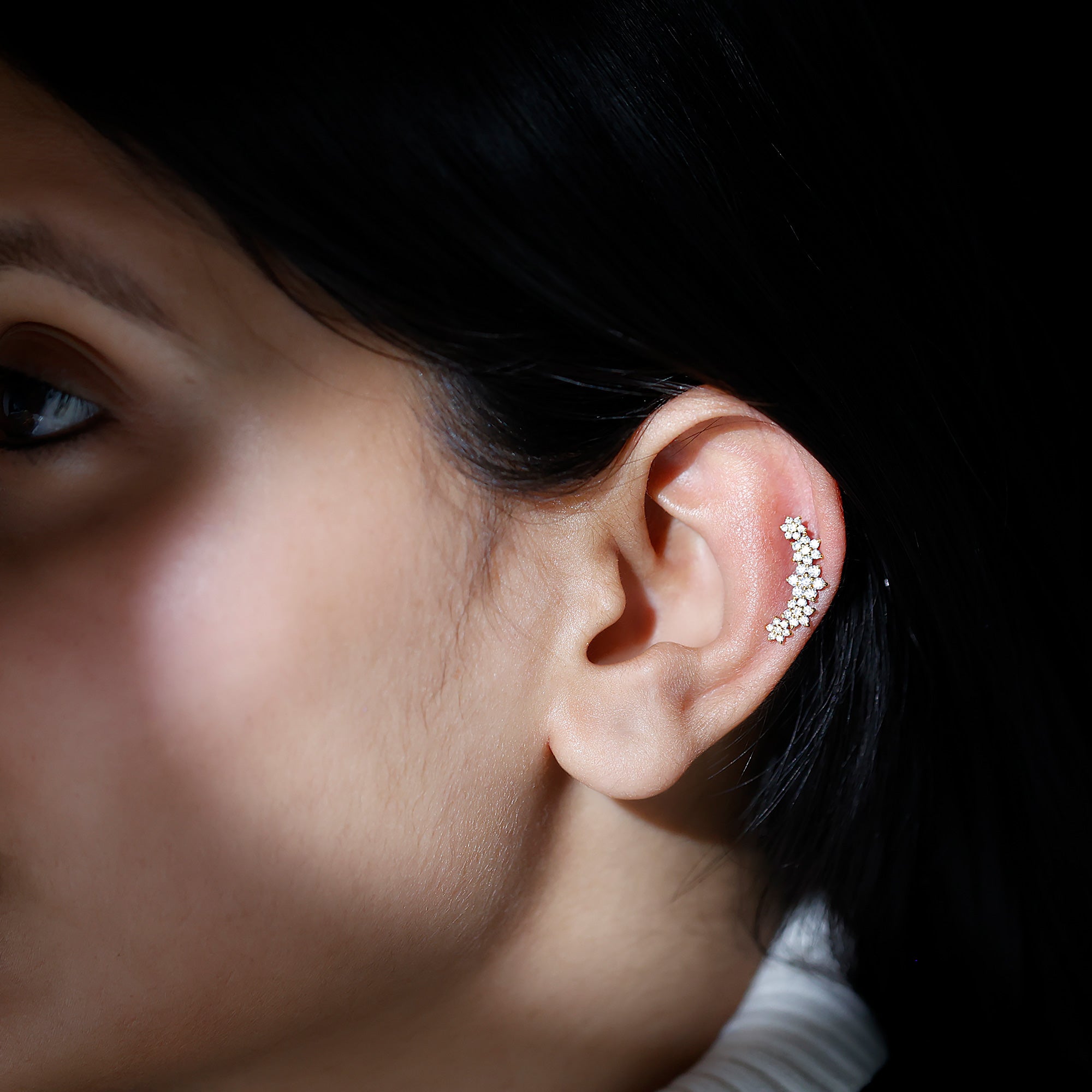 Diamond Flower Ear Crawler Earring Natural - ( HI-SI ) - Rosec Jewels