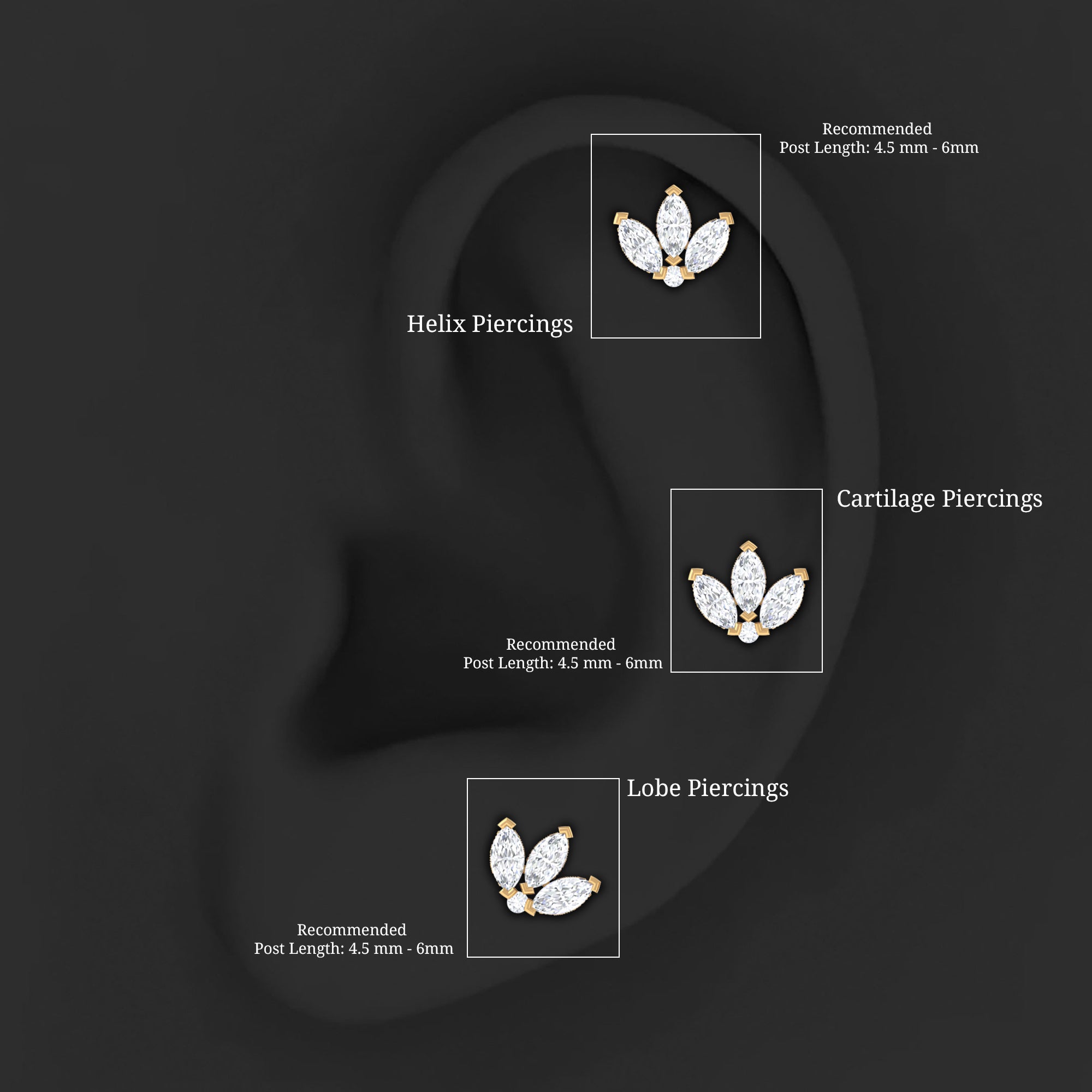 Marquise Diamond Lotus Flower Earring for Helix Piercing Natural - ( HI-SI ) - Rosec Jewels