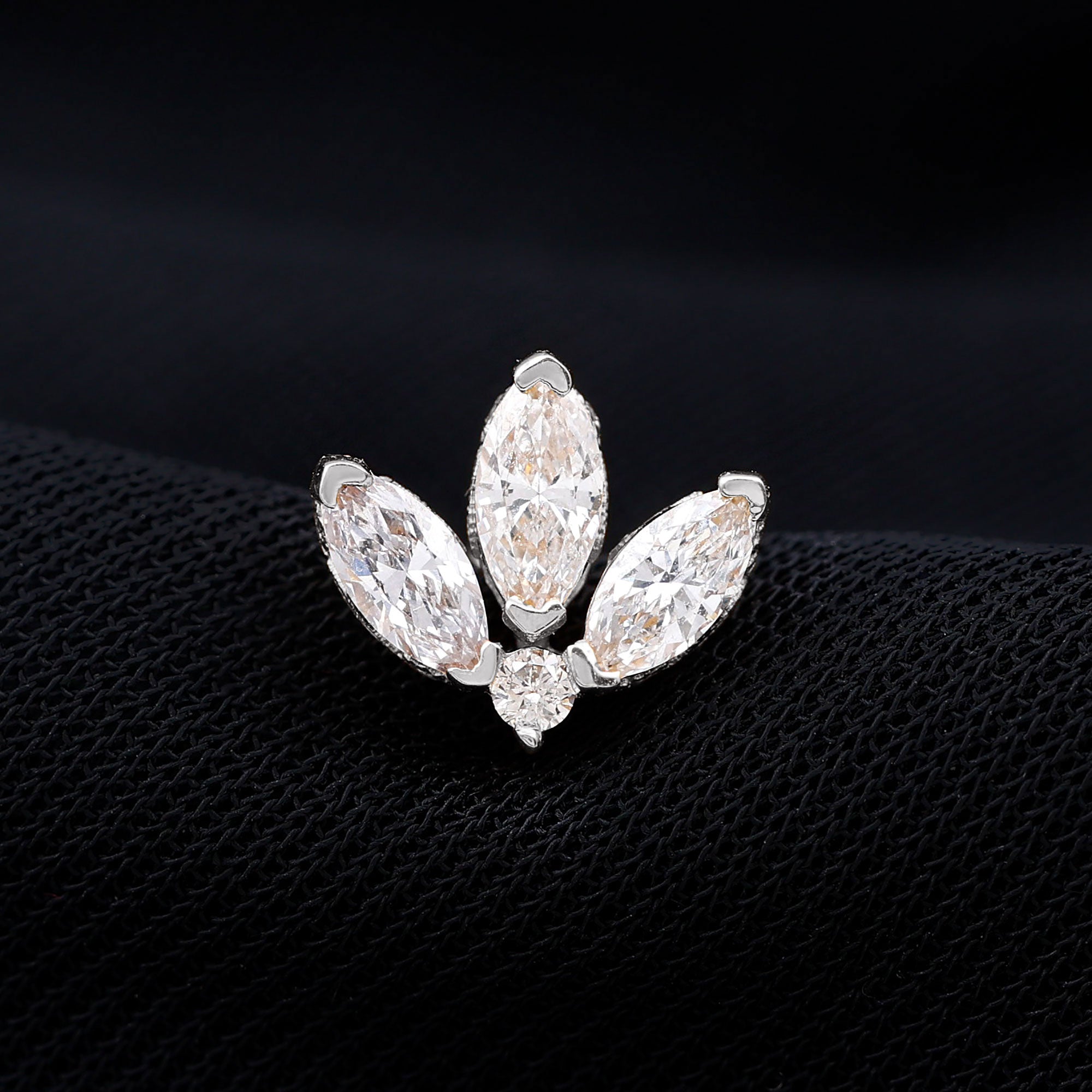 Marquise Diamond Lotus Flower Earring for Helix Piercing Natural - ( HI-SI ) - Rosec Jewels