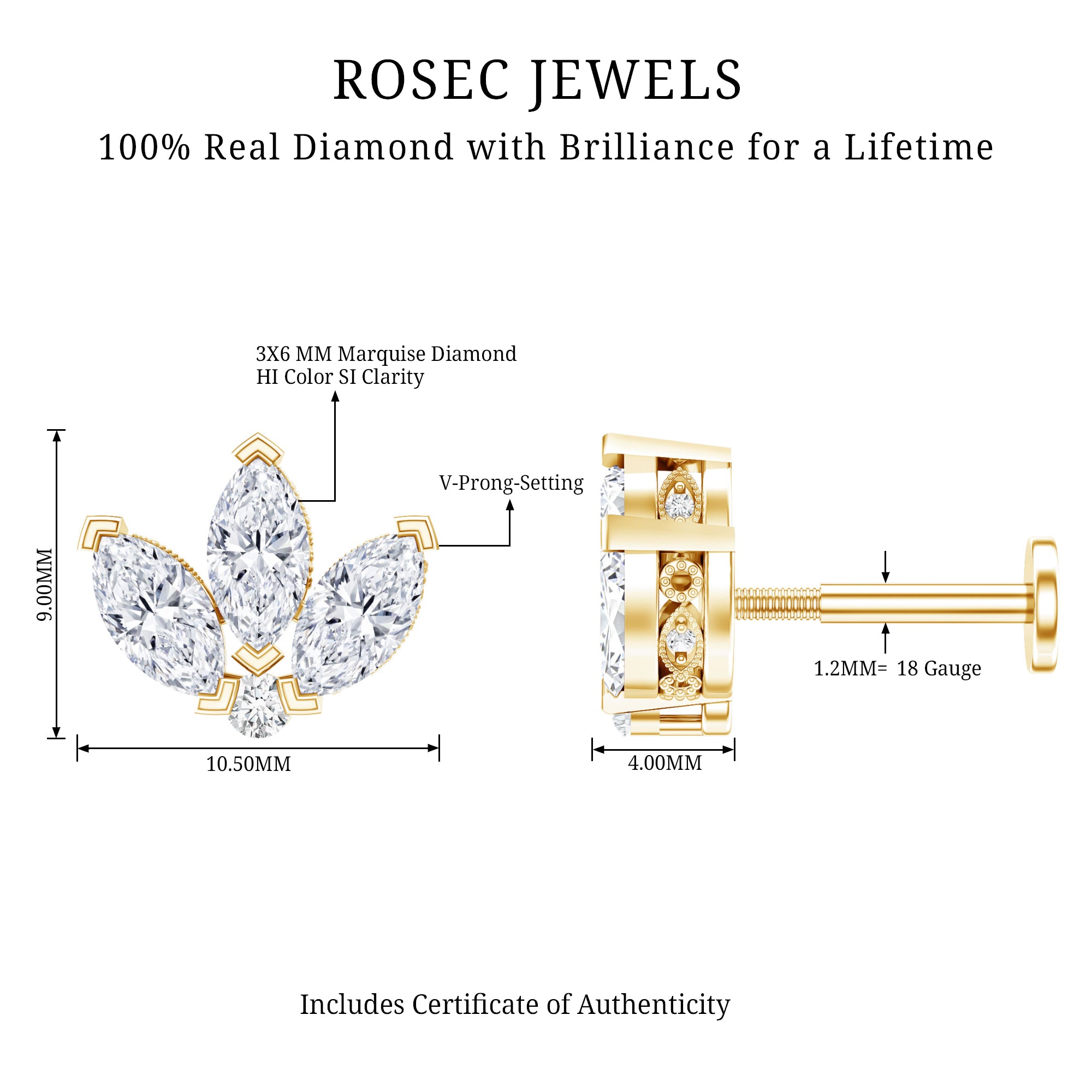 Marquise Diamond Lotus Flower Earring for Helix Piercing Natural - ( HI-SI ) - Rosec Jewels