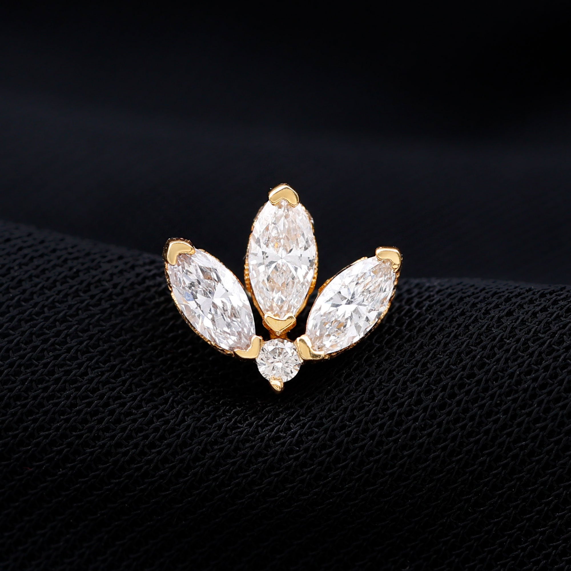 Marquise Diamond Lotus Flower Earring for Helix Piercing Natural - ( HI-SI ) - Rosec Jewels