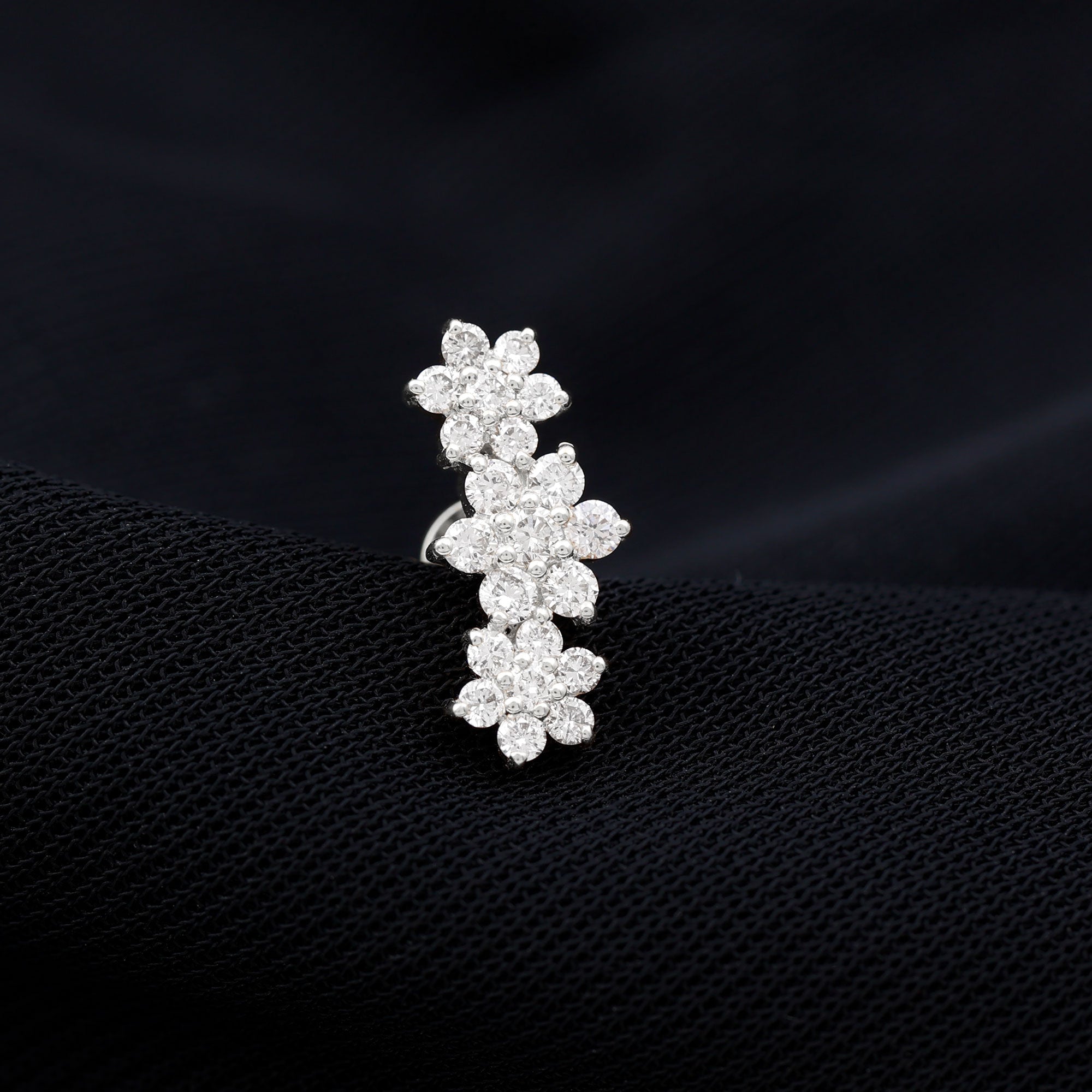 Certified Moissanite Flower Ear Climber Earring D-VS1 - Rosec Jewels