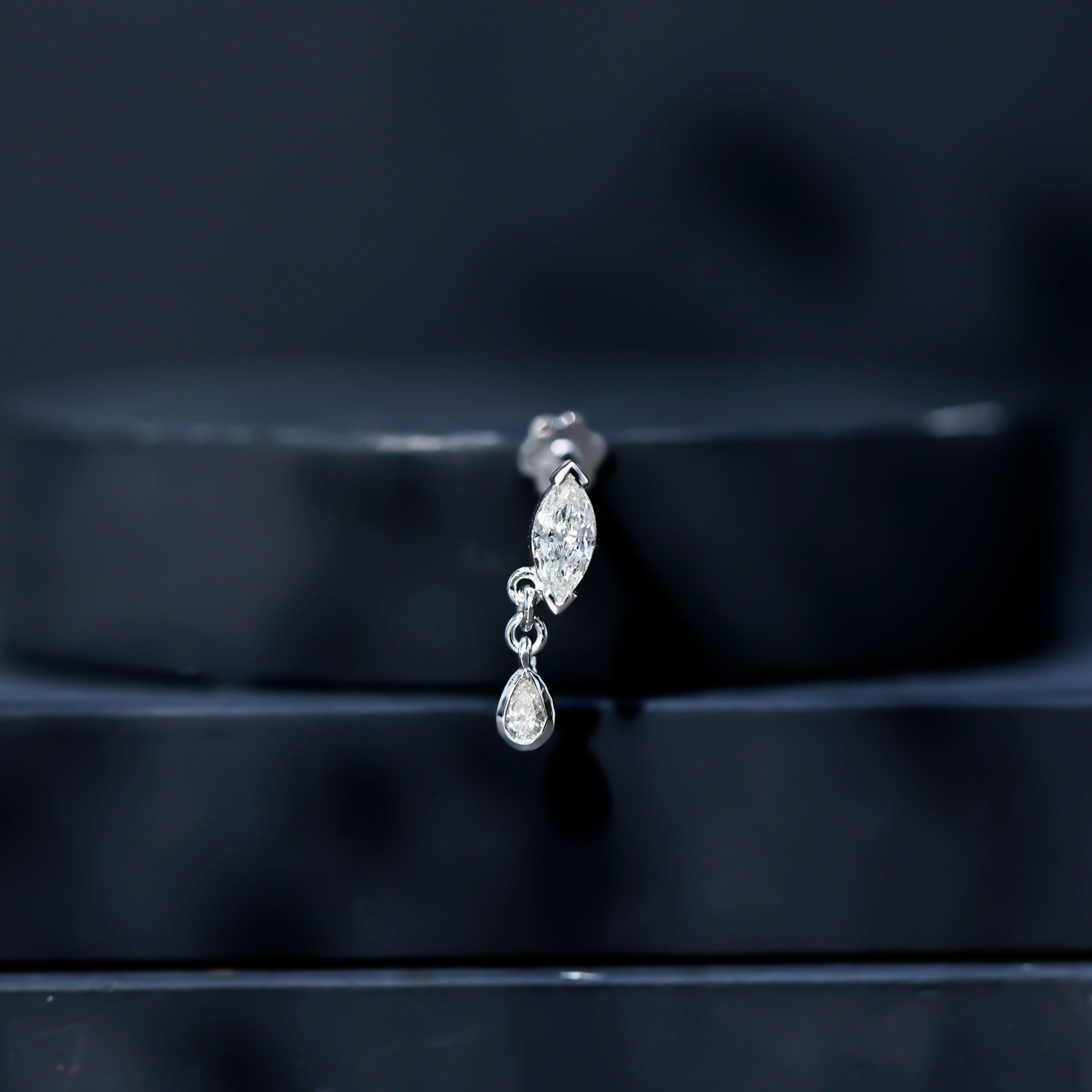 Real Marquise Diamond Cartilage Drop Earring Natural - ( HI-SI ) - Rosec Jewels