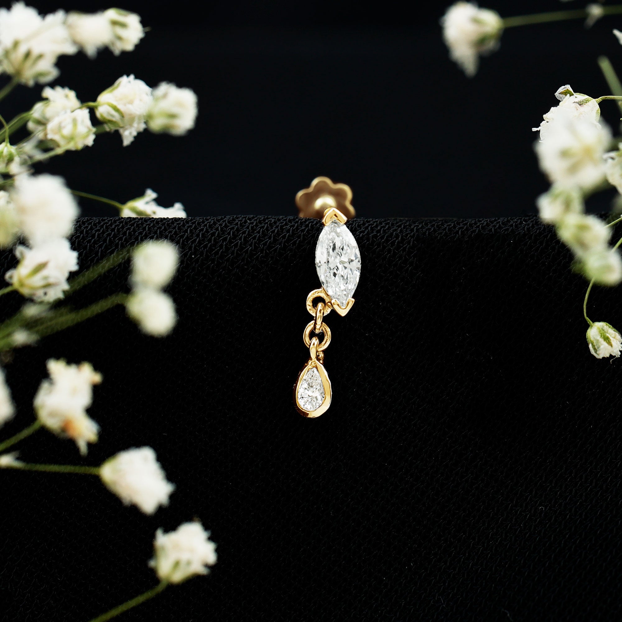 Real Marquise Diamond Cartilage Drop Earring Natural - ( HI-SI ) - Rosec Jewels