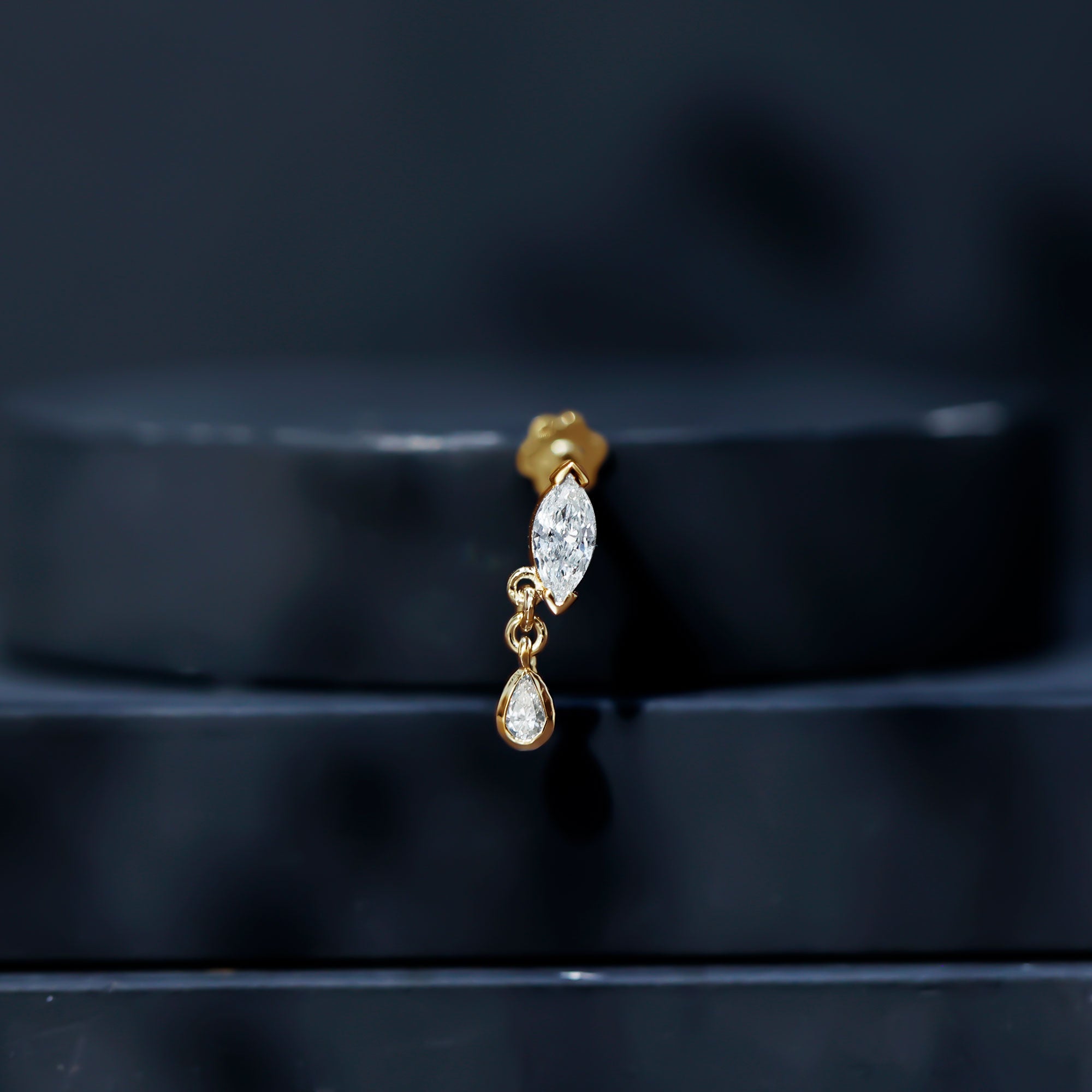 Real Marquise Diamond Cartilage Drop Earring Natural - ( HI-SI ) - Rosec Jewels