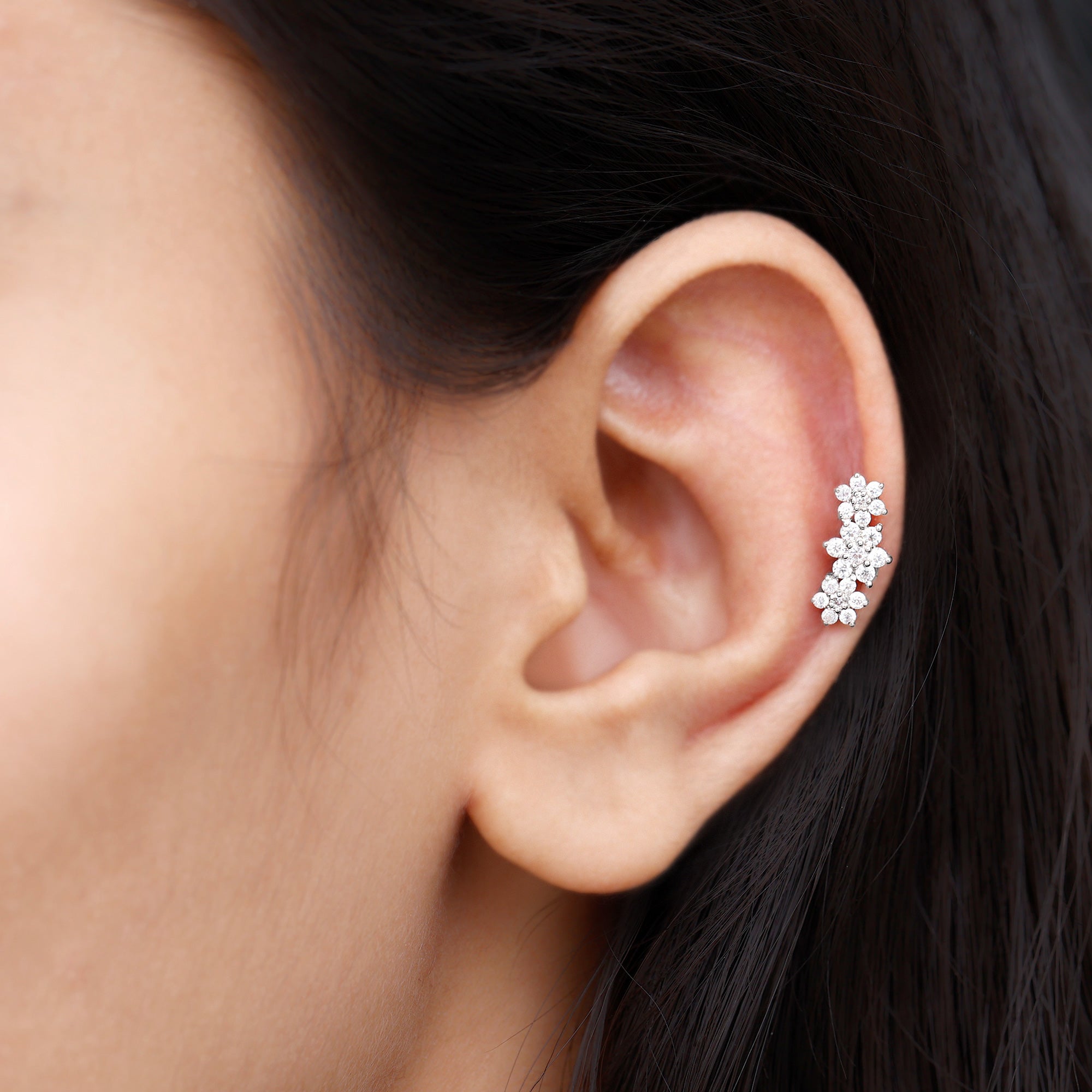Certified Moissanite Floral Ear Climber Earring D-VS1 - Rosec Jewels