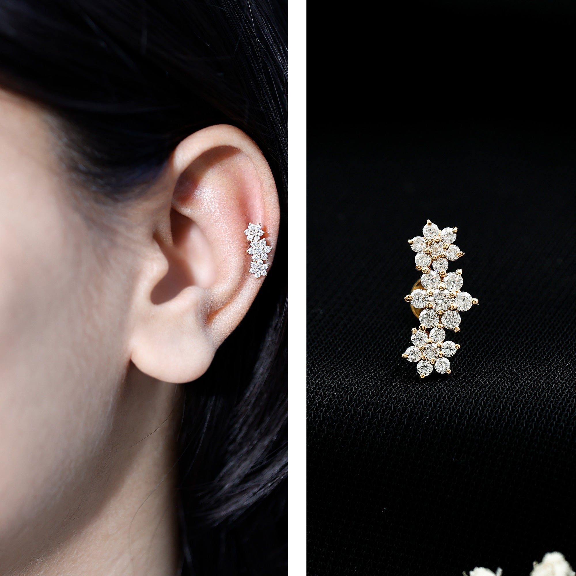 Certified Moissanite Floral Ear Climber Earring D-VS1 - Rosec Jewels