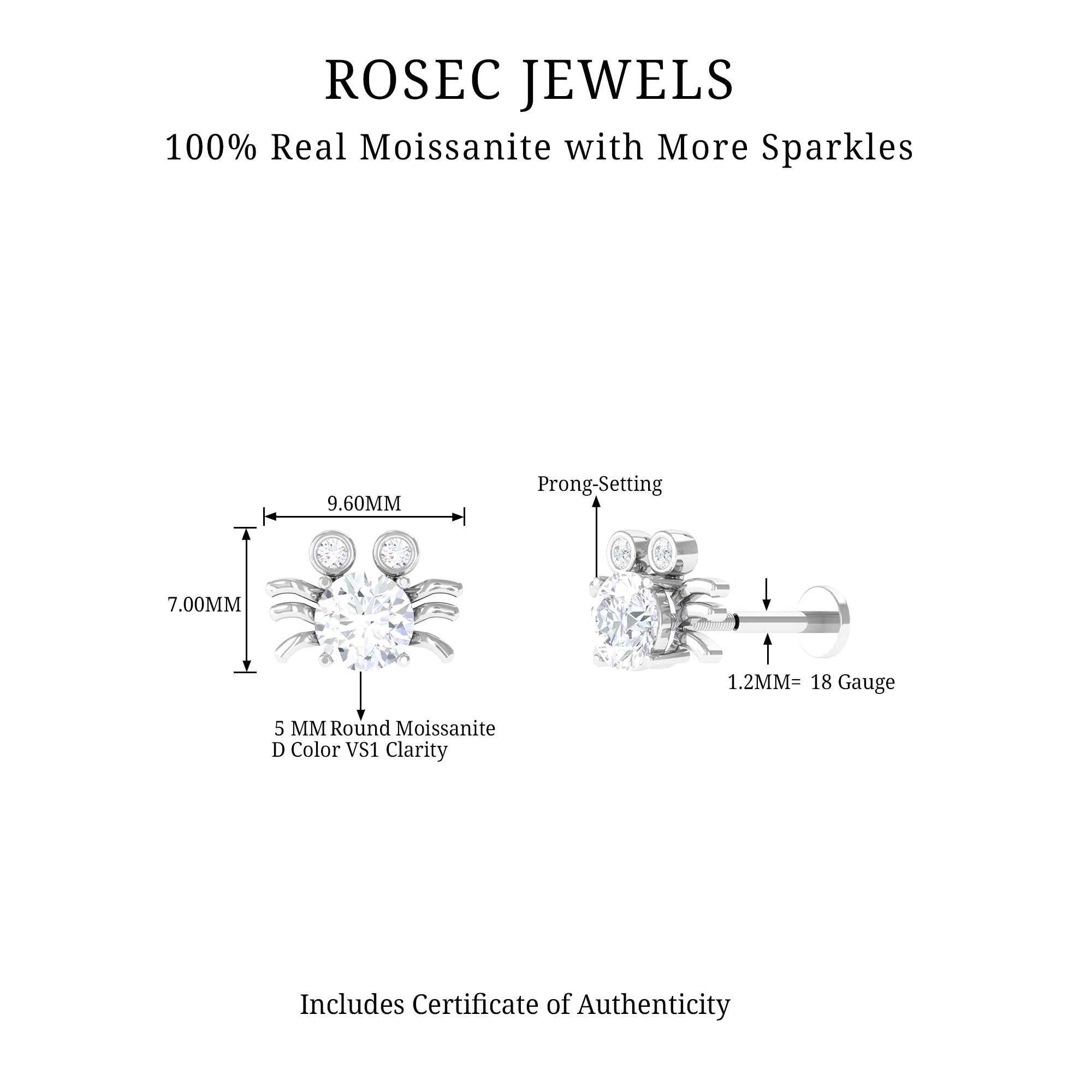 Rosec Jewels-Certified Moissanite Crab Cartilage Earring