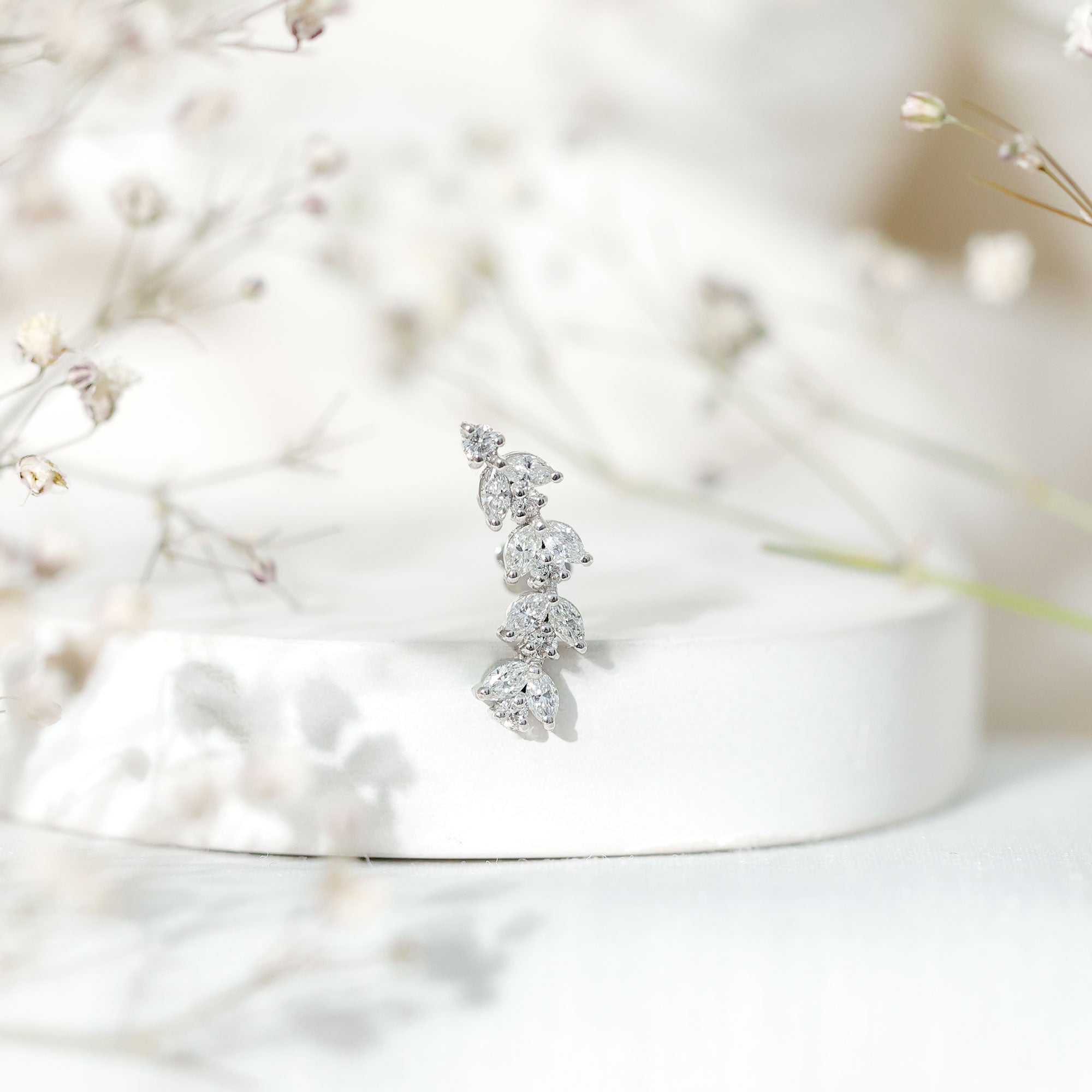 Nature Inspired Diamond Leaf Crawler Helix Earring Natural - ( HI-SI ) - Rosec Jewels